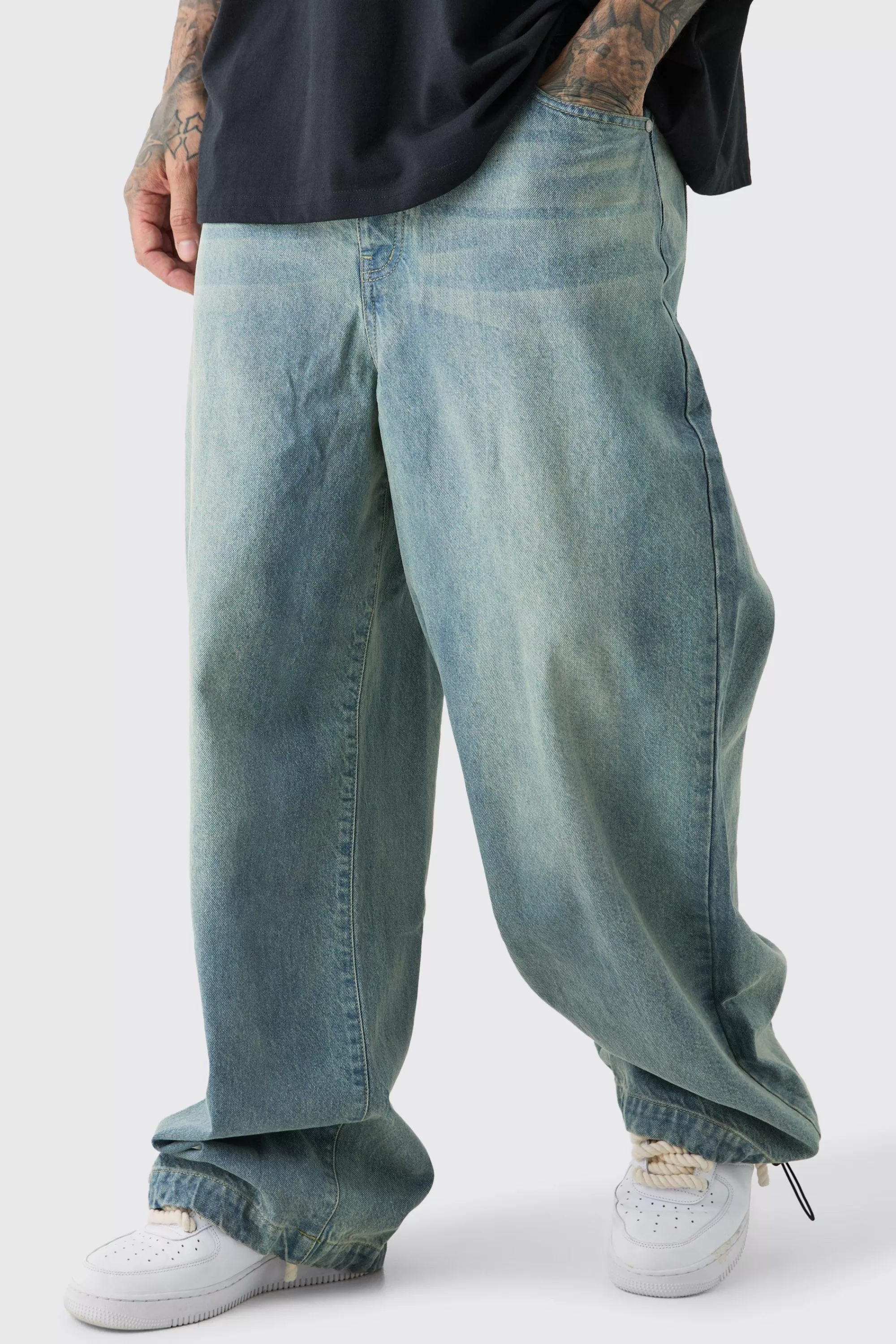 boohooMAN Tall Denim Parachute Jean | UK