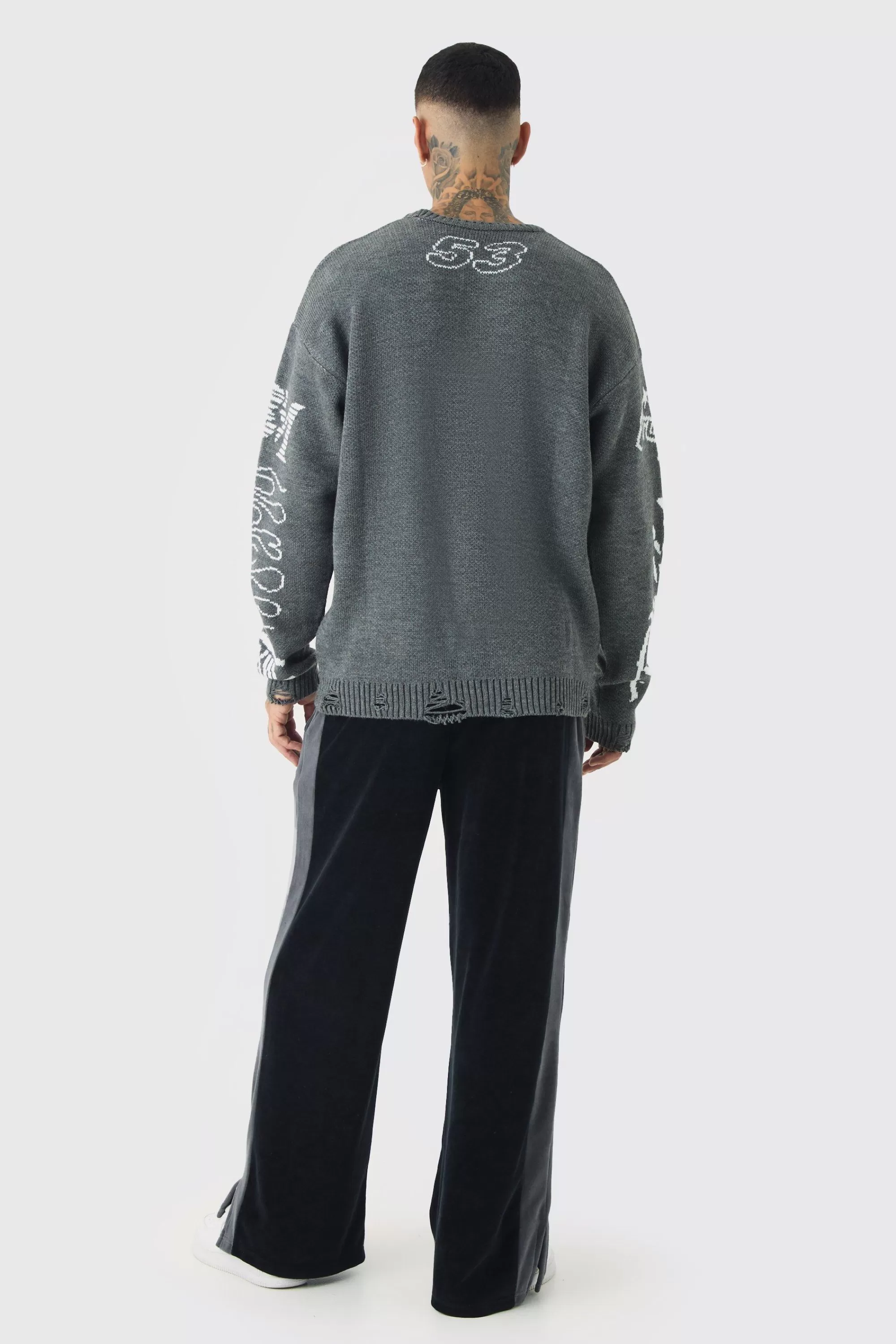 boohooMAN Tall Distressed Moto Crew Neck Jumper | UK