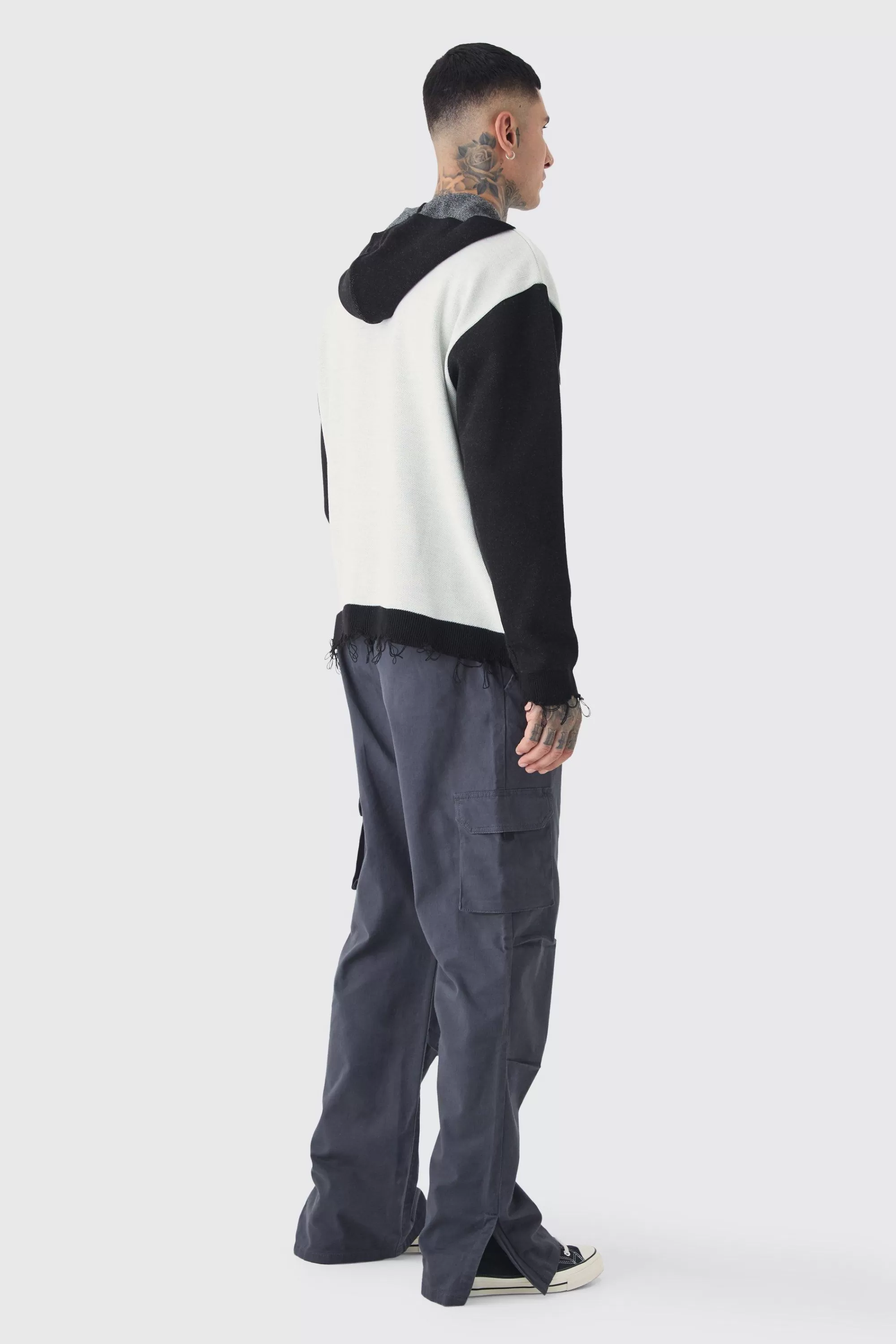 boohooMAN Tall Distressed Varsity Hoodie | UK