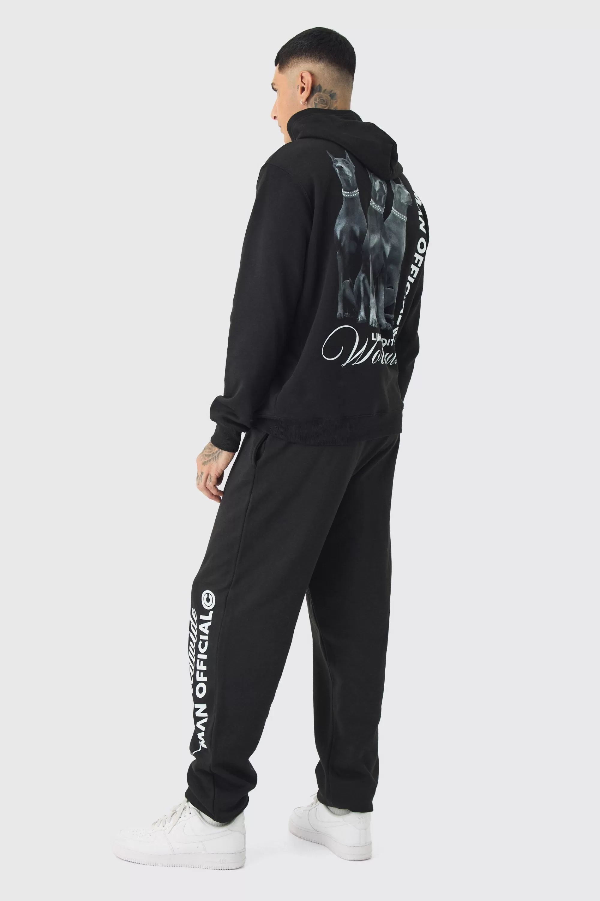 boohooMAN Tall Doberman Graphic Back Print Oversized Tracksuit | UK