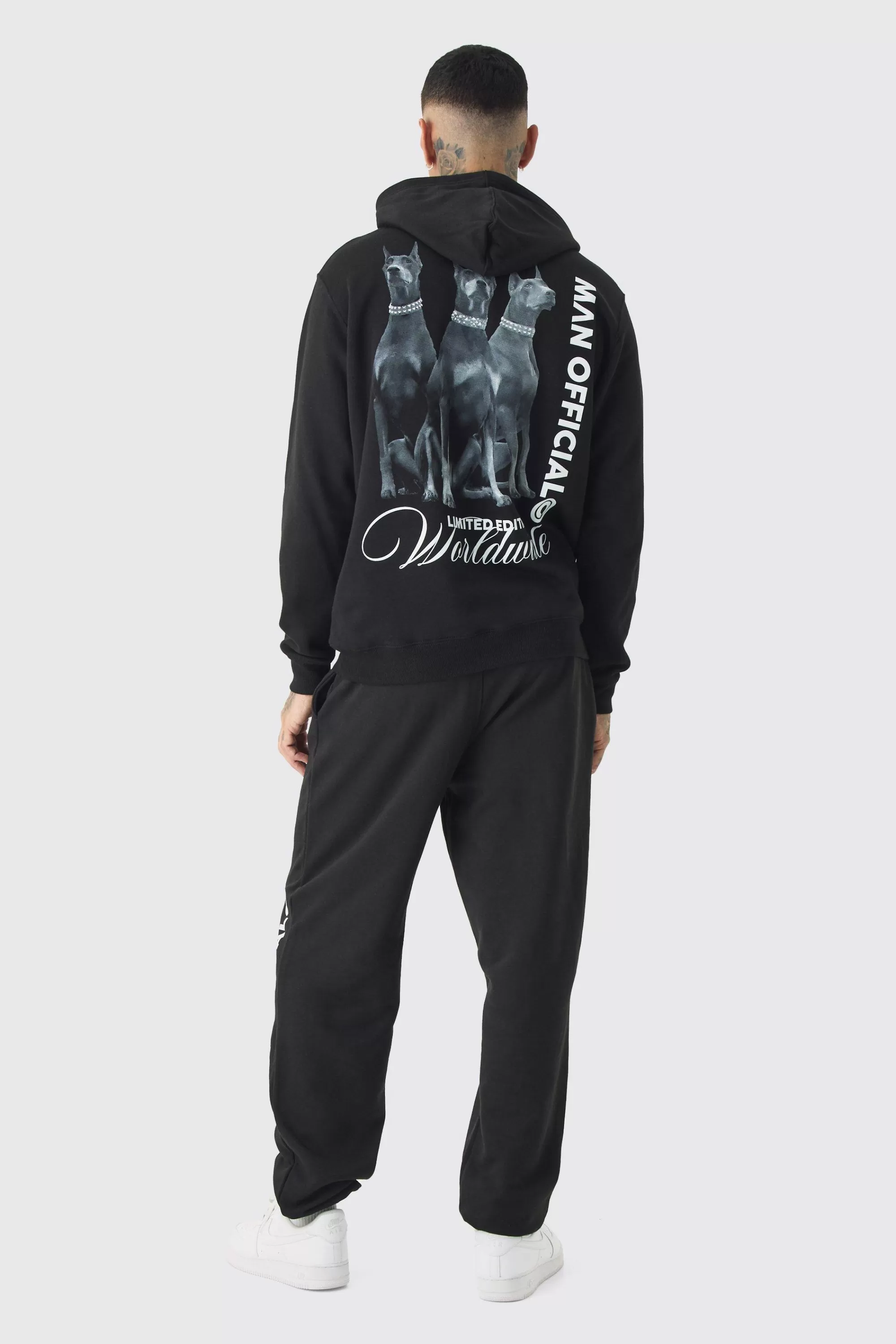 boohooMAN Tall Doberman Graphic Back Print Oversized Tracksuit | UK