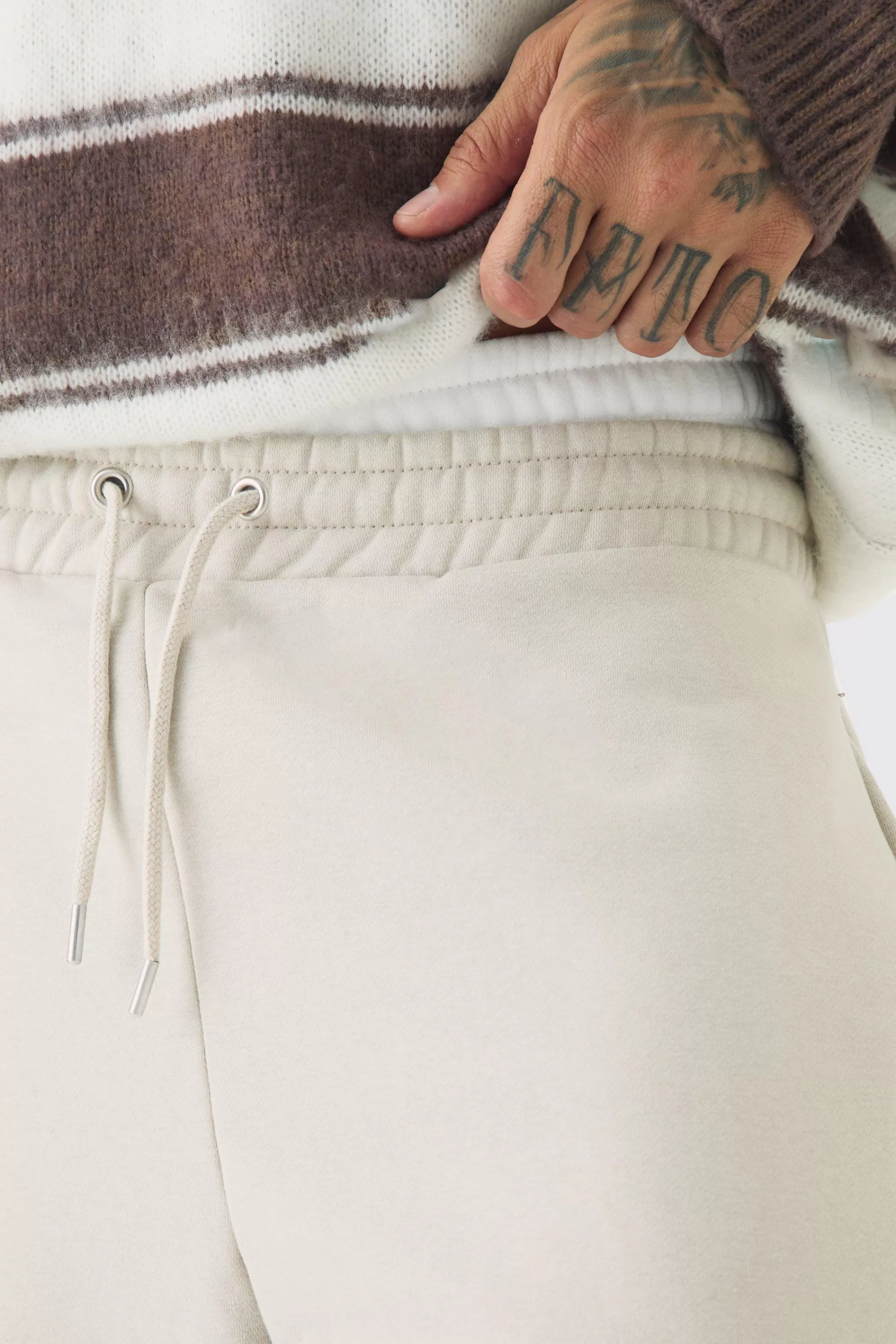 boohooMAN Tall Double Waistband Baggy Fit Jersey Bottoms In | UK