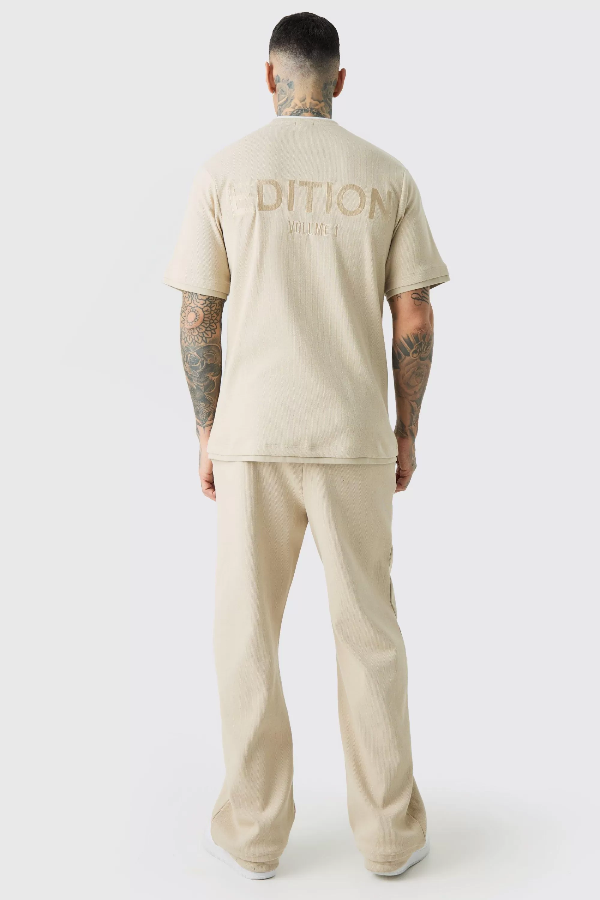 boohooMAN Tall EDITION Straight Ribbed Heavyweight Split Hem Jogger | UK