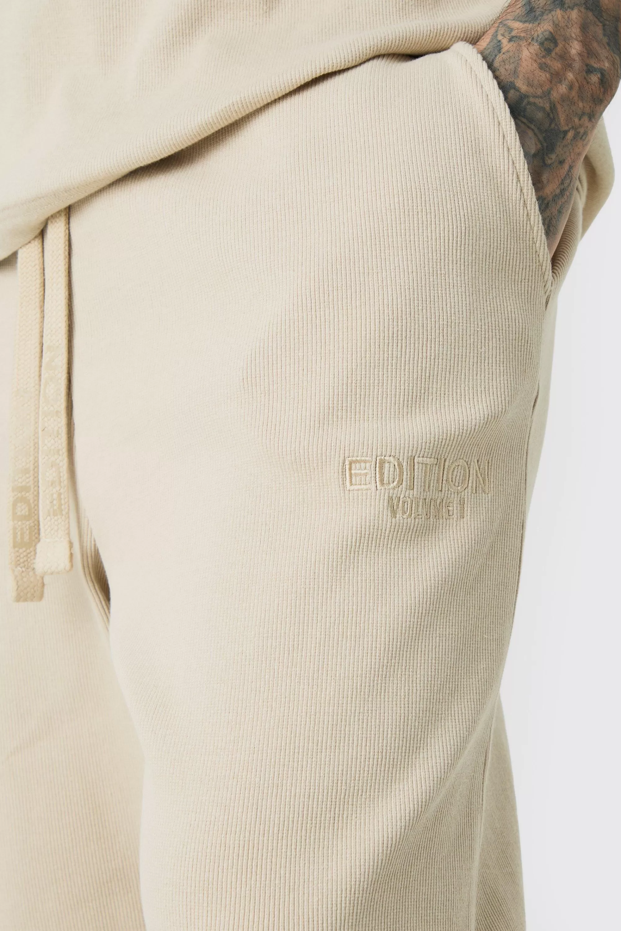 boohooMAN Tall EDITION Straight Ribbed Heavyweight Split Hem Jogger | UK