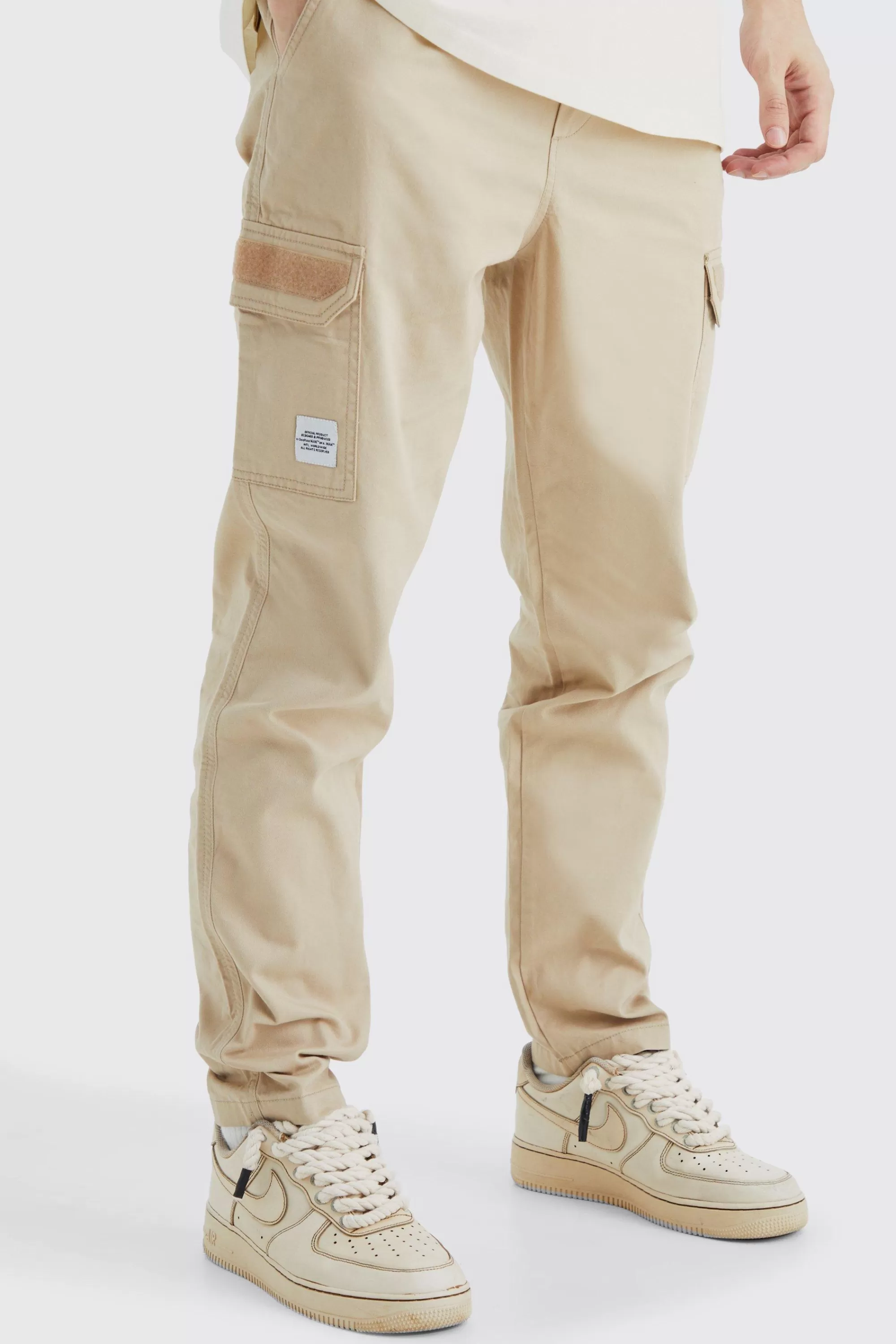 boohooMAN Tall Elastic Comfort Felt Detail Cargo Trouser | UK