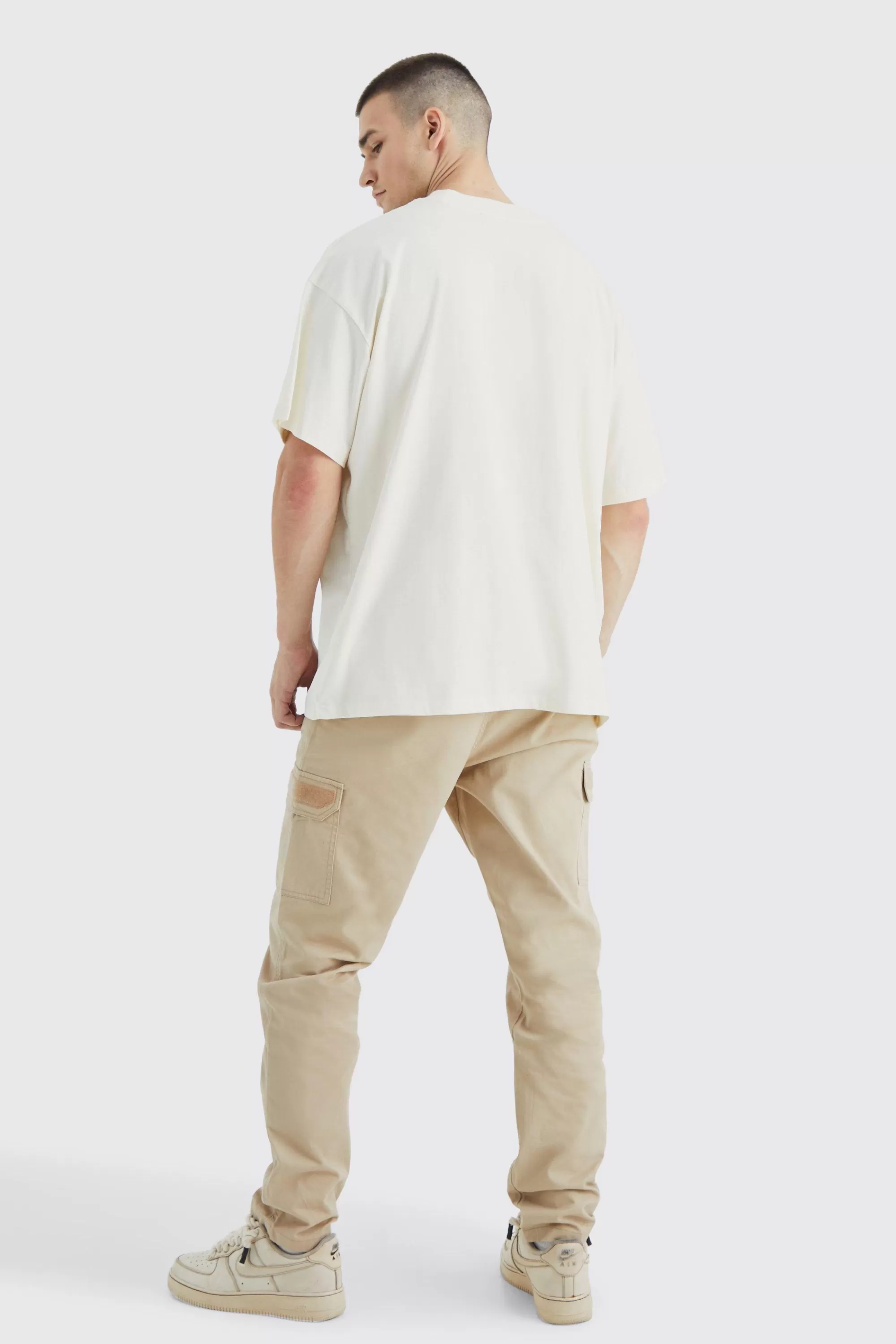 boohooMAN Tall Elastic Comfort Felt Detail Cargo Trouser | UK
