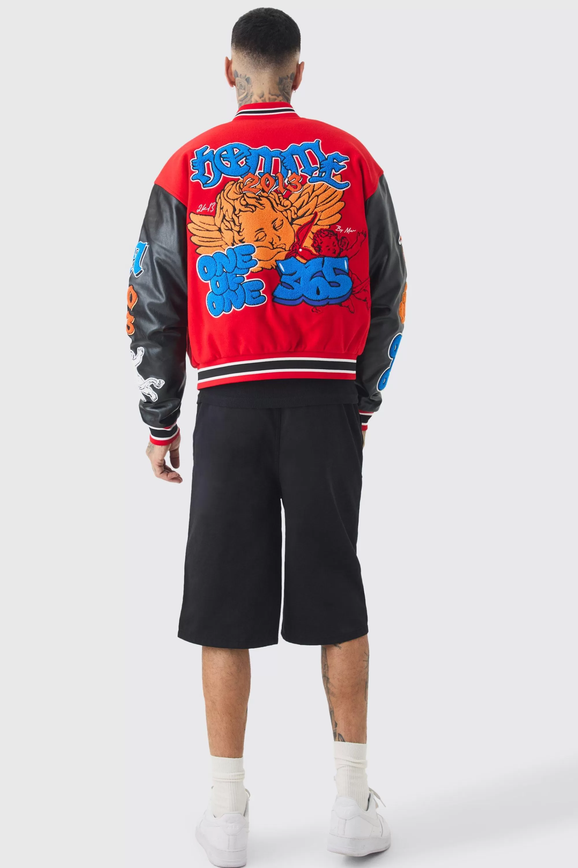 boohooMAN Tall Elasticated Waist Applique Jorts | UK