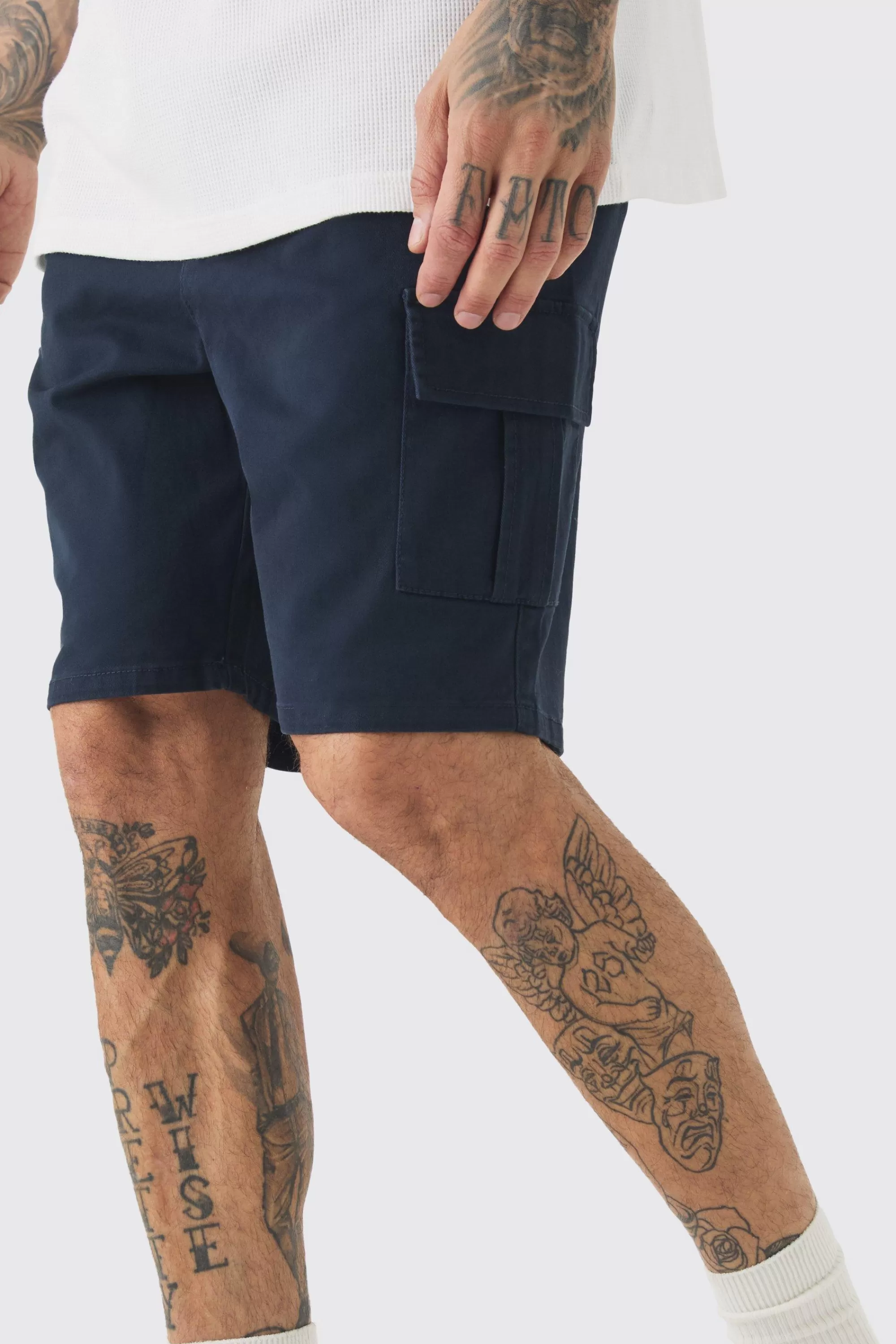 boohooMAN Tall Elasticated Waist Skinny Fit Cargo Shorts | UK