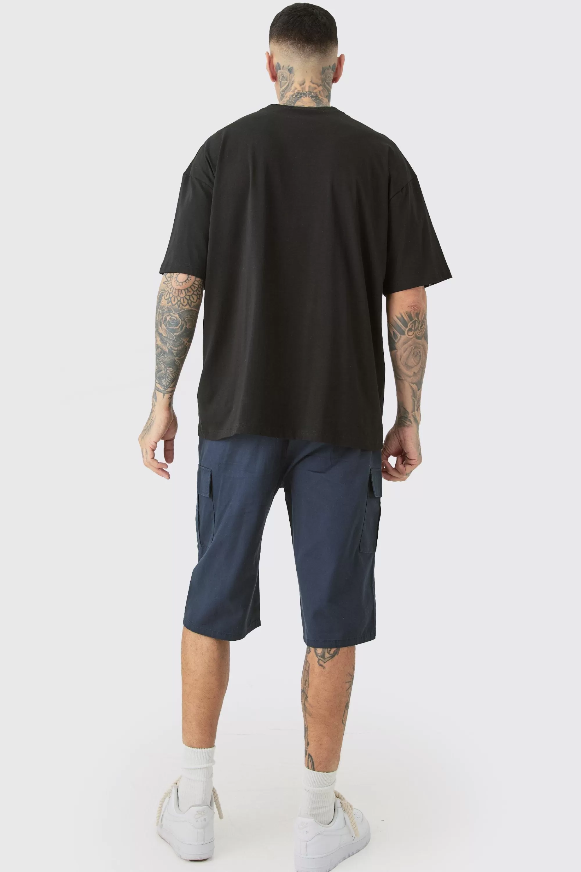boohooMAN Tall Elasticated Waist Relaxed Fit Cargo Jorts | UK