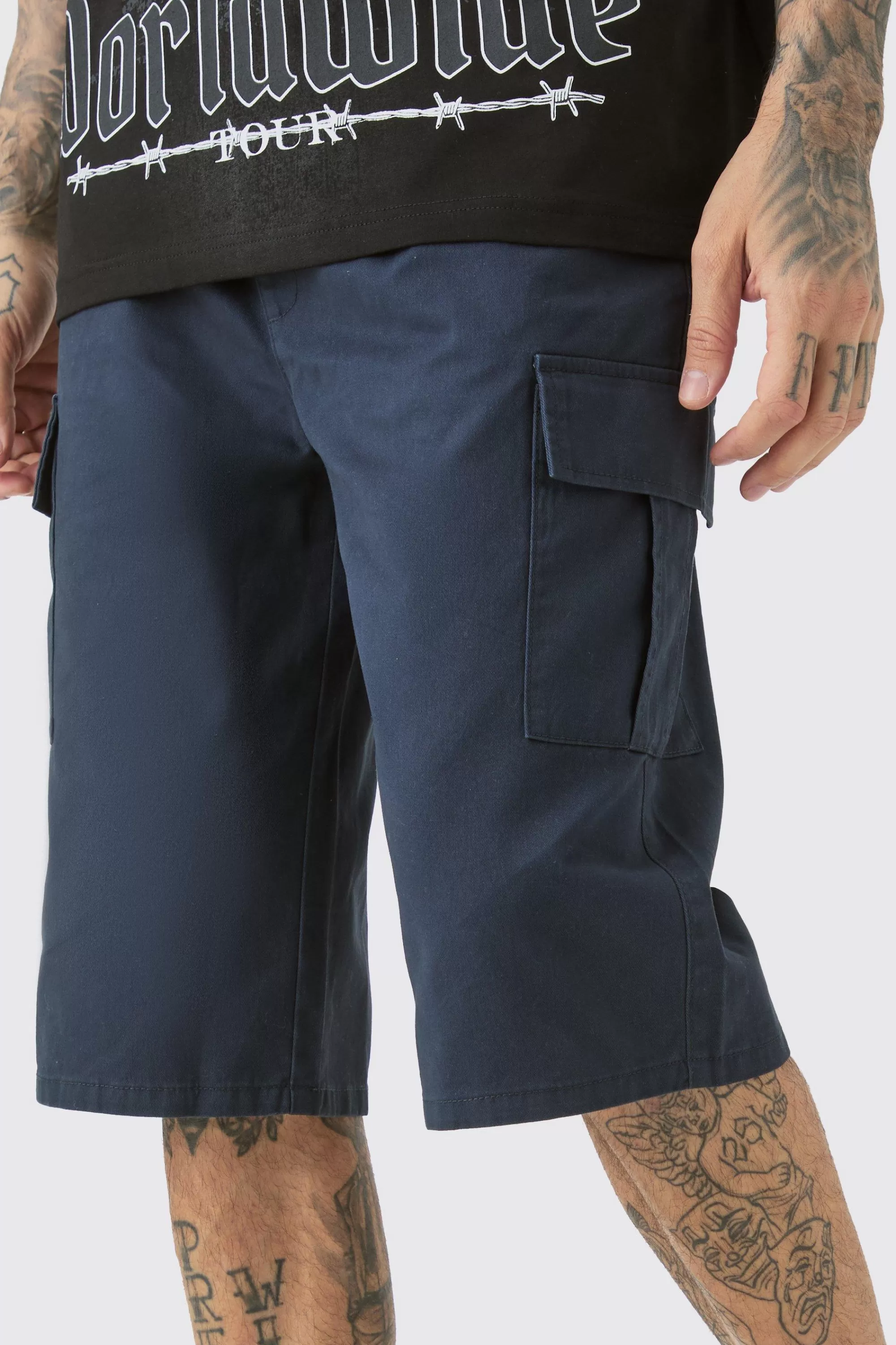 boohooMAN Tall Elasticated Waist Relaxed Fit Cargo Jorts | UK