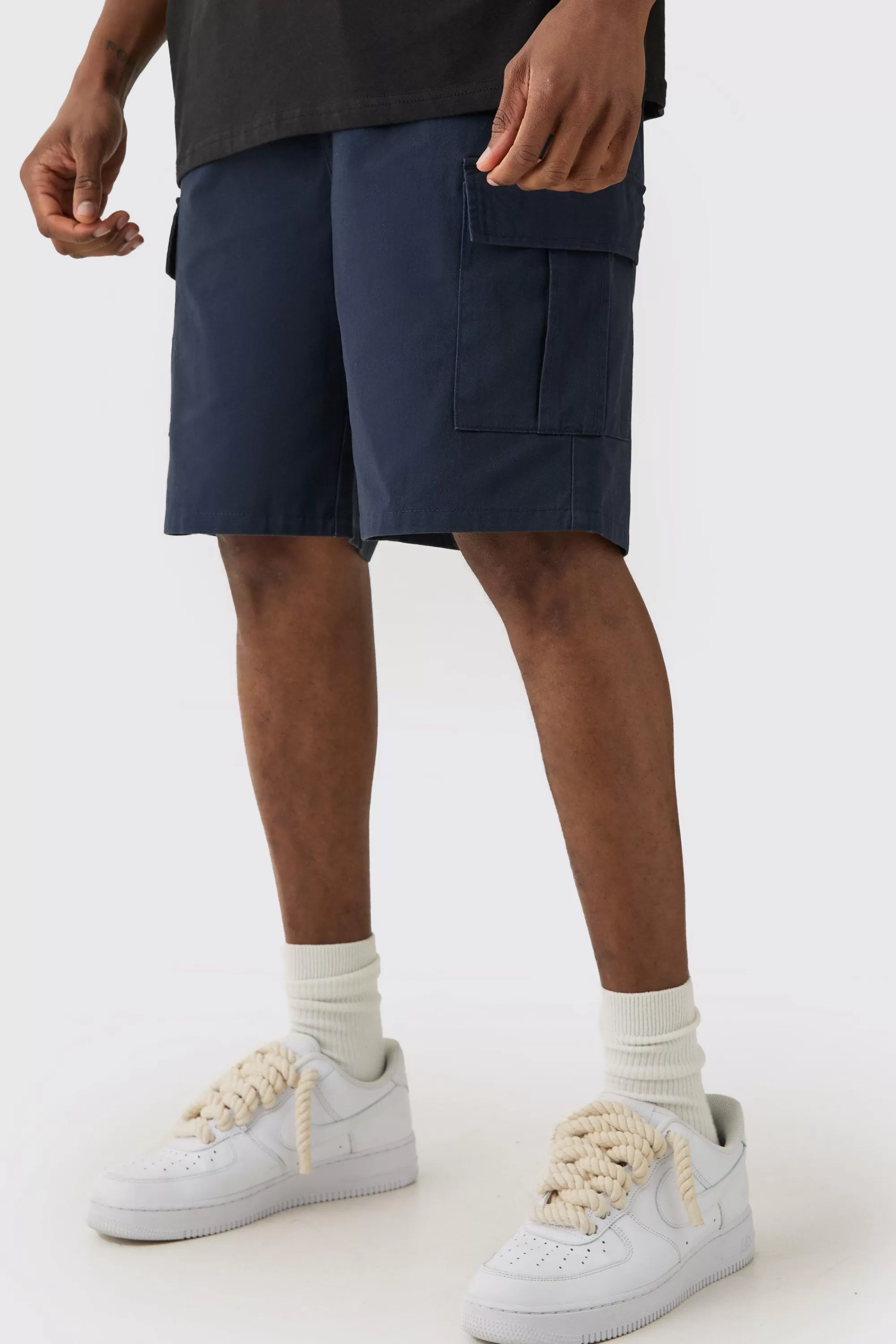 boohooMAN Tall Elasticated Waist Relaxed Fit Cargo Shorts | UK