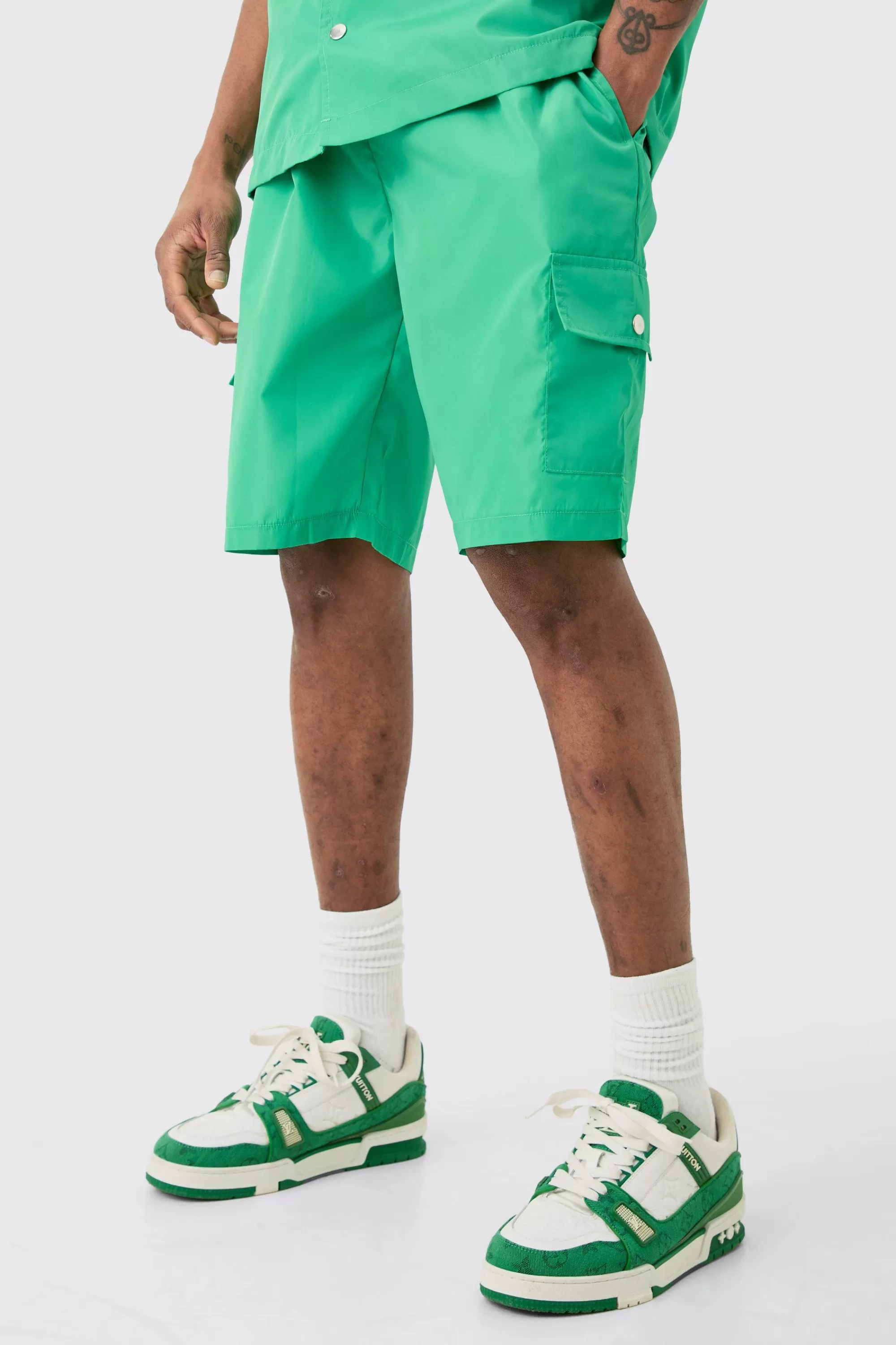 boohooMAN Tall Elasticated Waist Relaxed Nylon Man Cargo Short | UK