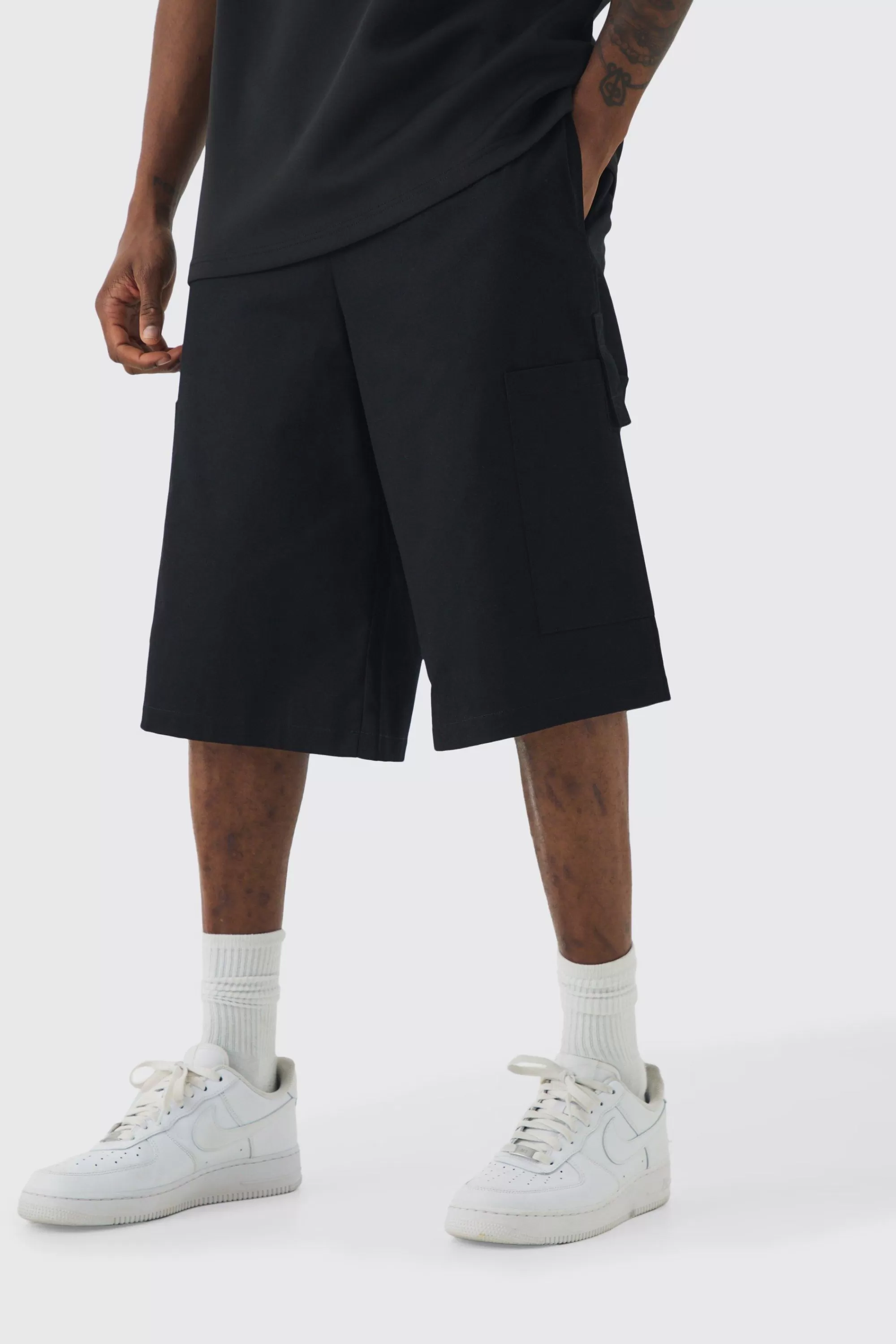 boohooMAN Tall Elasticated Waistband Smart Pocket Jort | UK
