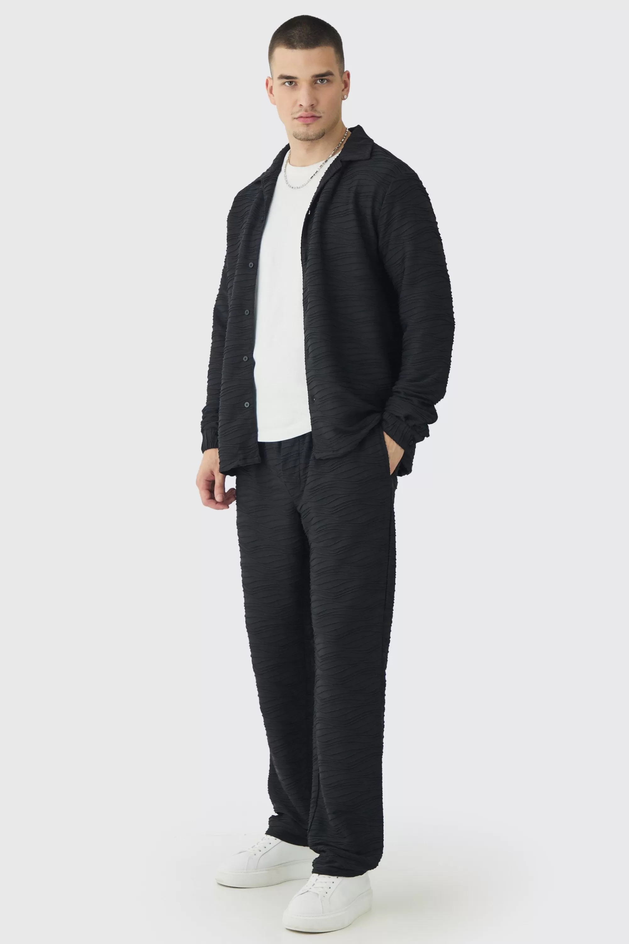 boohooMAN Tall Elevated Pleated Shirt And Straight Fit Trouser Set In | UK