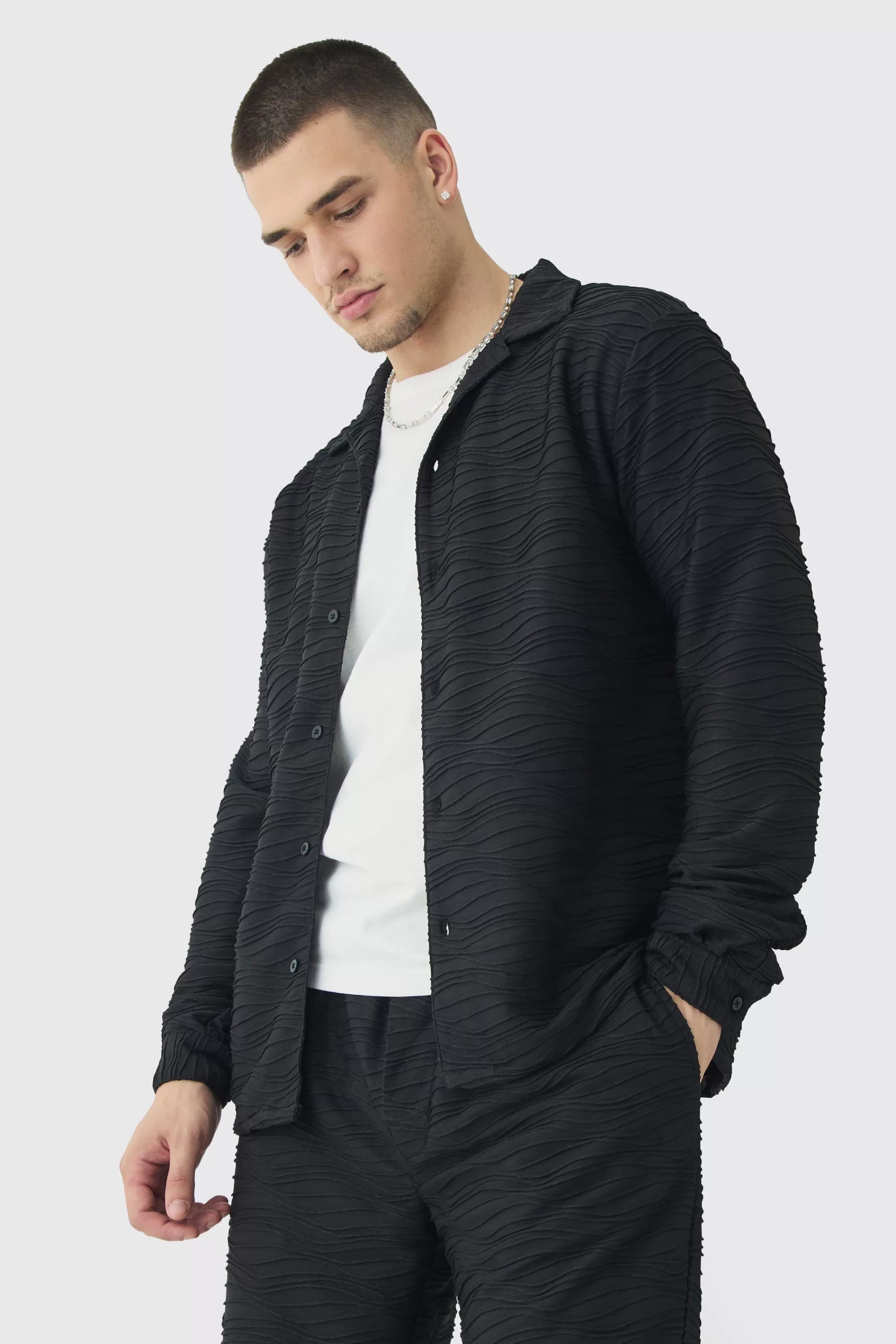 boohooMAN Tall Elevated Pleated Shirt And Straight Fit Trouser Set In | UK
