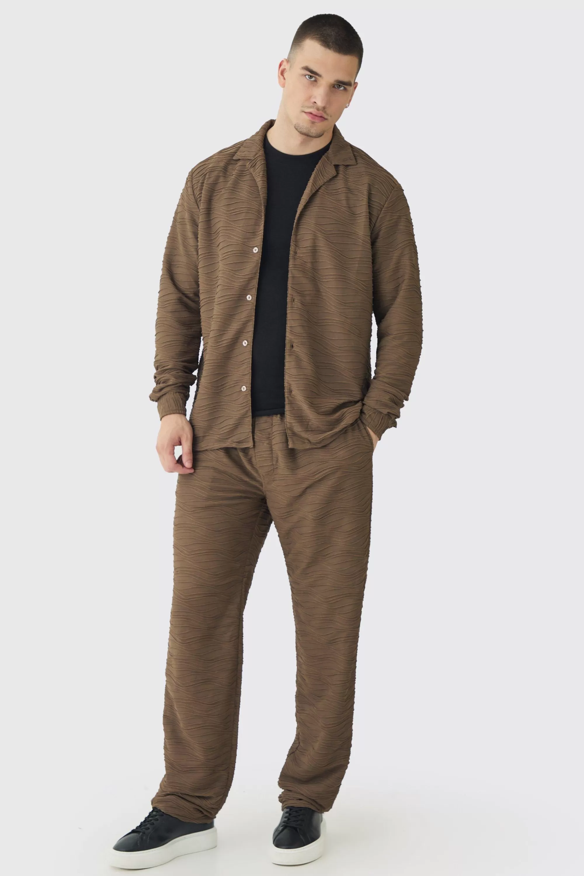 boohooMAN Tall Elevated Pleated Shirt And Straight Fit Trouser Set In | UK