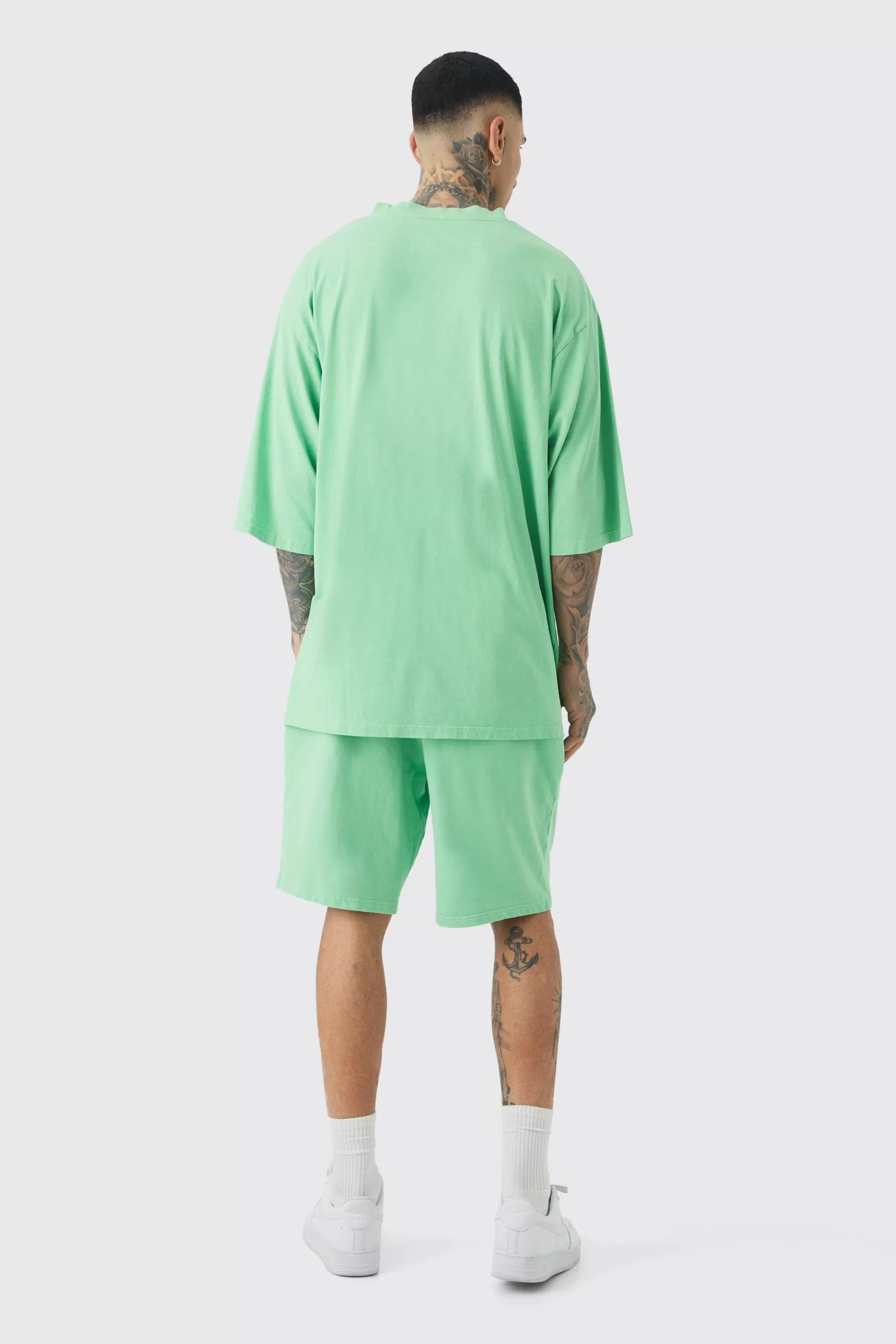 boohooMAN Tall Embroidery Limited Football T-shirt & Short Set | UK