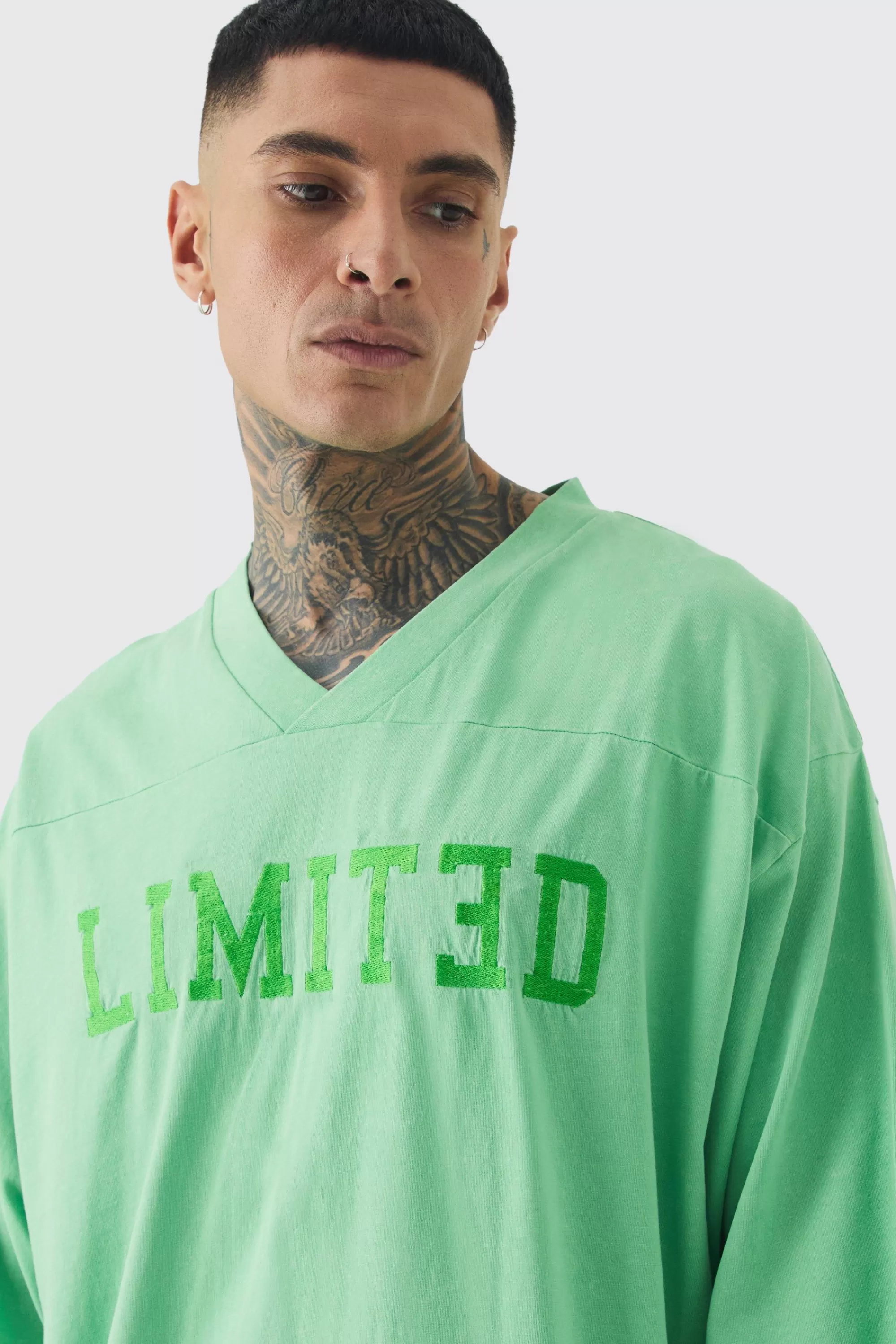 boohooMAN Tall Embroidery Limited Football T-shirt & Short Set | UK