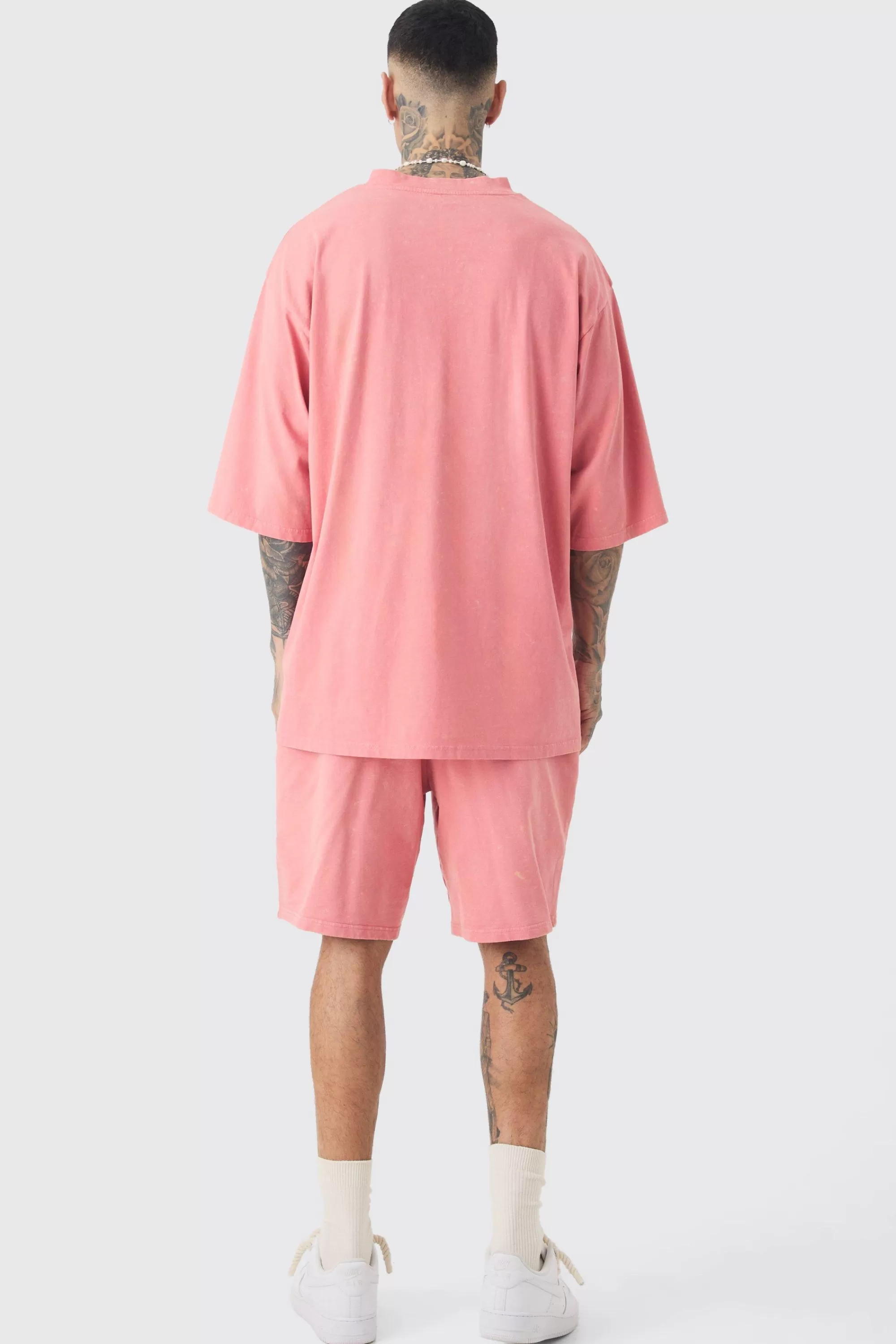 boohooMAN Tall Embroidery Limited Varsity T-shirt & Short Set | UK