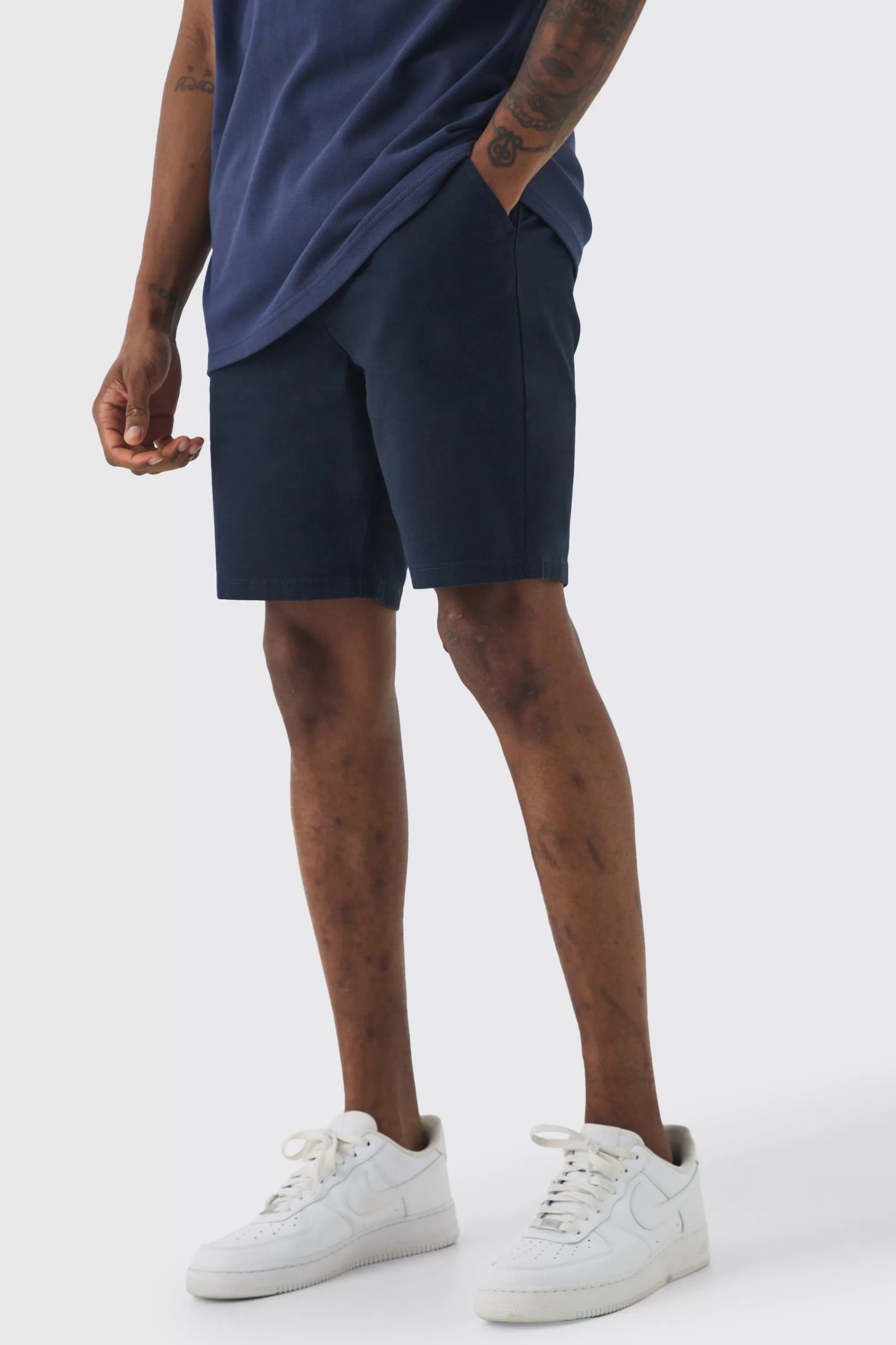 boohooMAN Tall Fixed Waist Skinny Fit Chino Shorts | UK