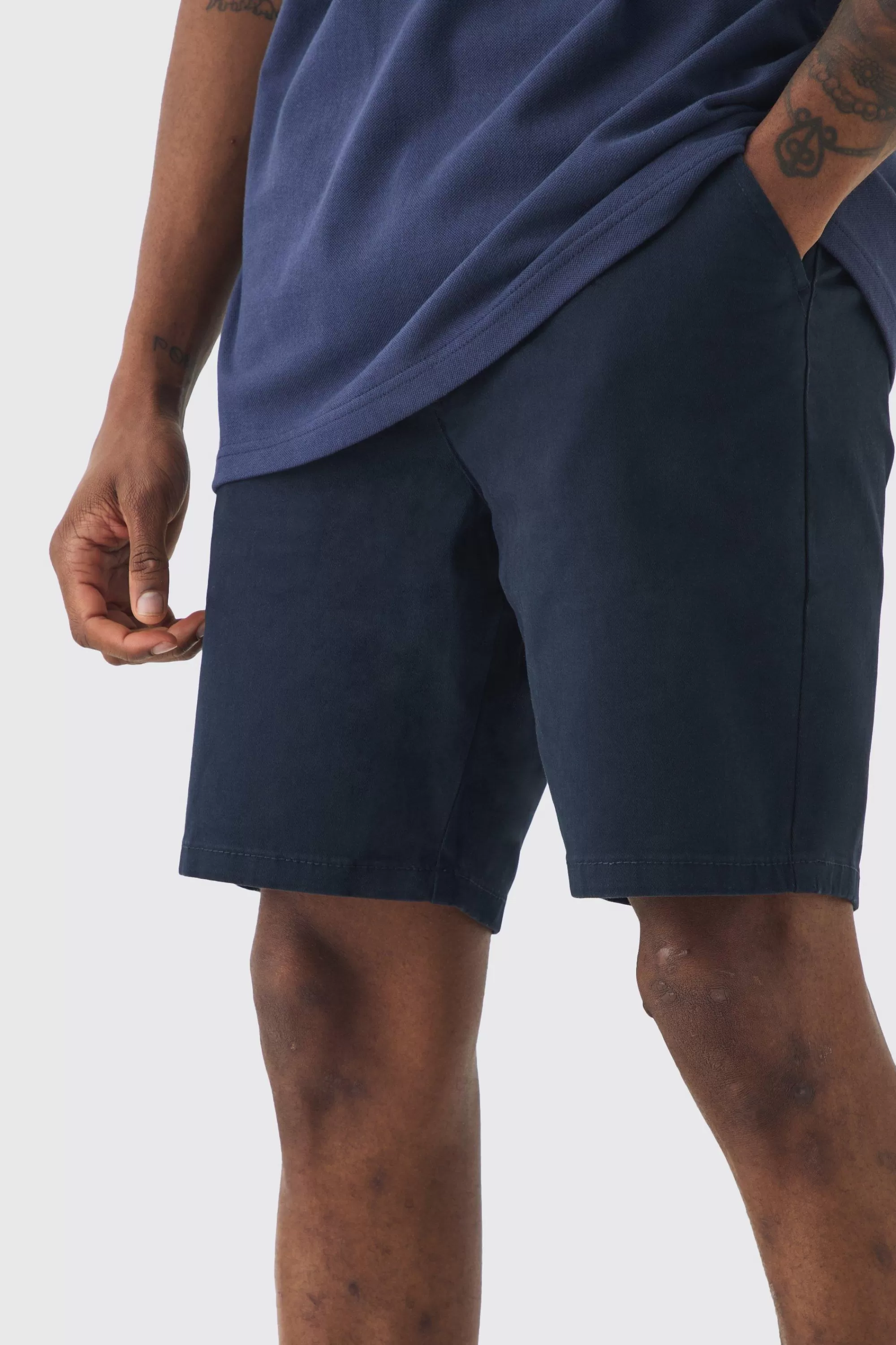 boohooMAN Tall Fixed Waist Skinny Fit Chino Shorts | UK