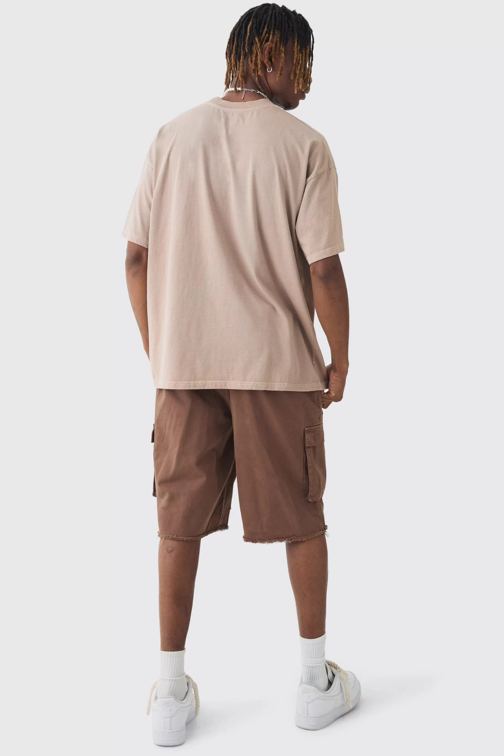 boohooMAN Tall Fixed Waist Raw Hem Relaxed Cargo Shorts | UK