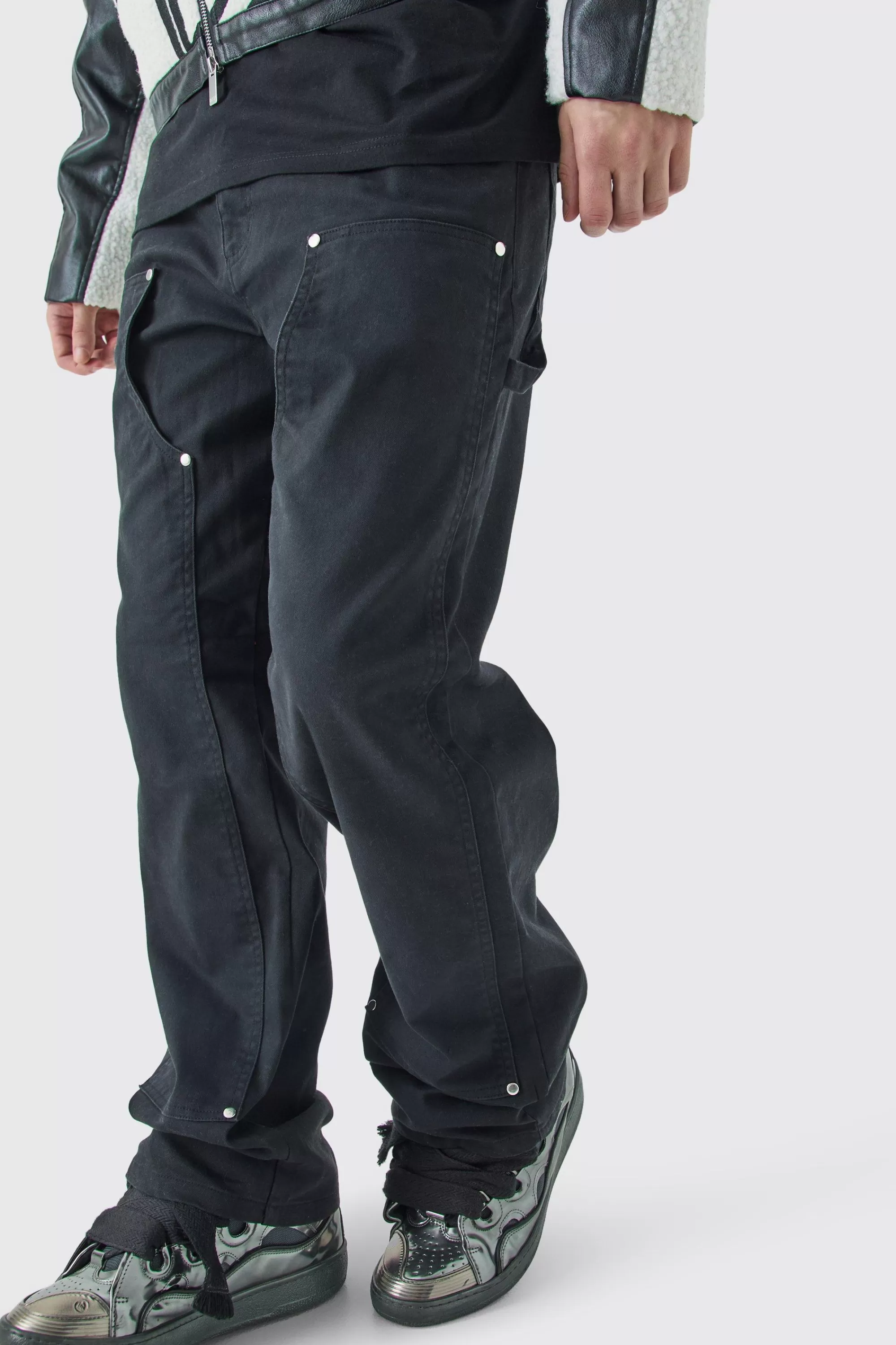 boohooMAN Tall Fixed Waist Relaxed Twill Carpenter Trouser | UK
