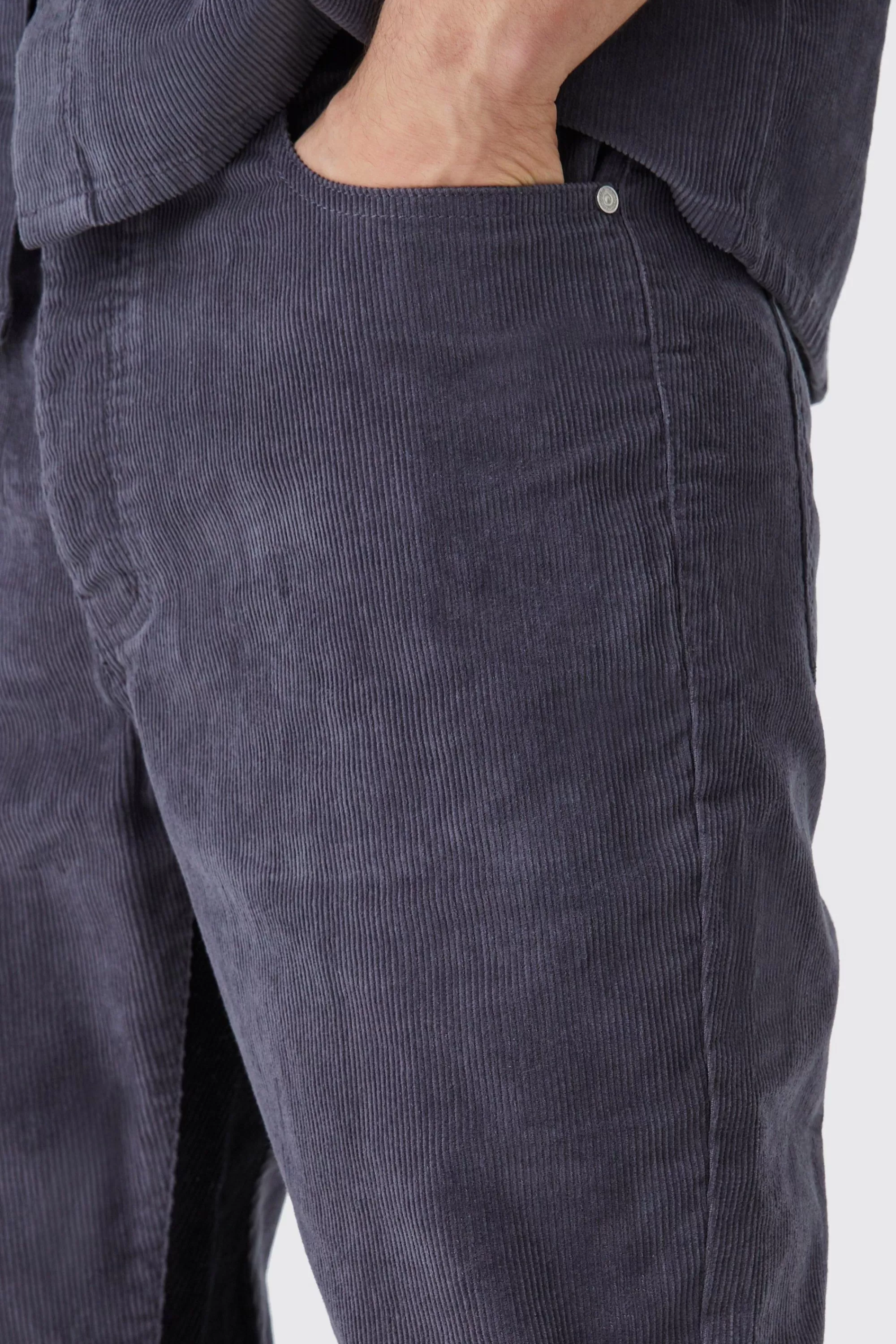 boohooMAN Tall Fixed Waist Slim Flare Gusset Cord Trouser | UK