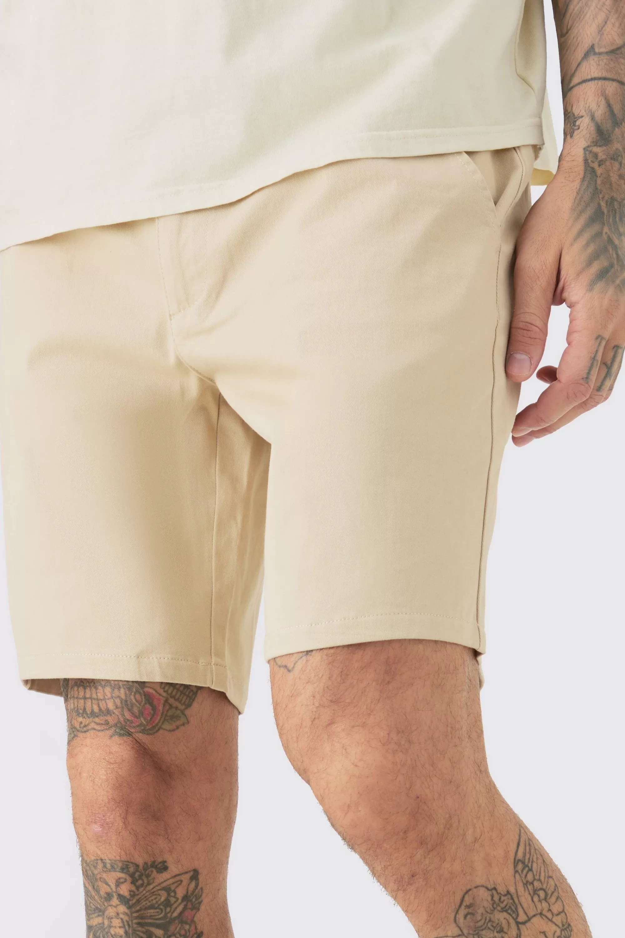boohooMAN Tall Fixed Waist Slim Fit Chino Shorts | UK