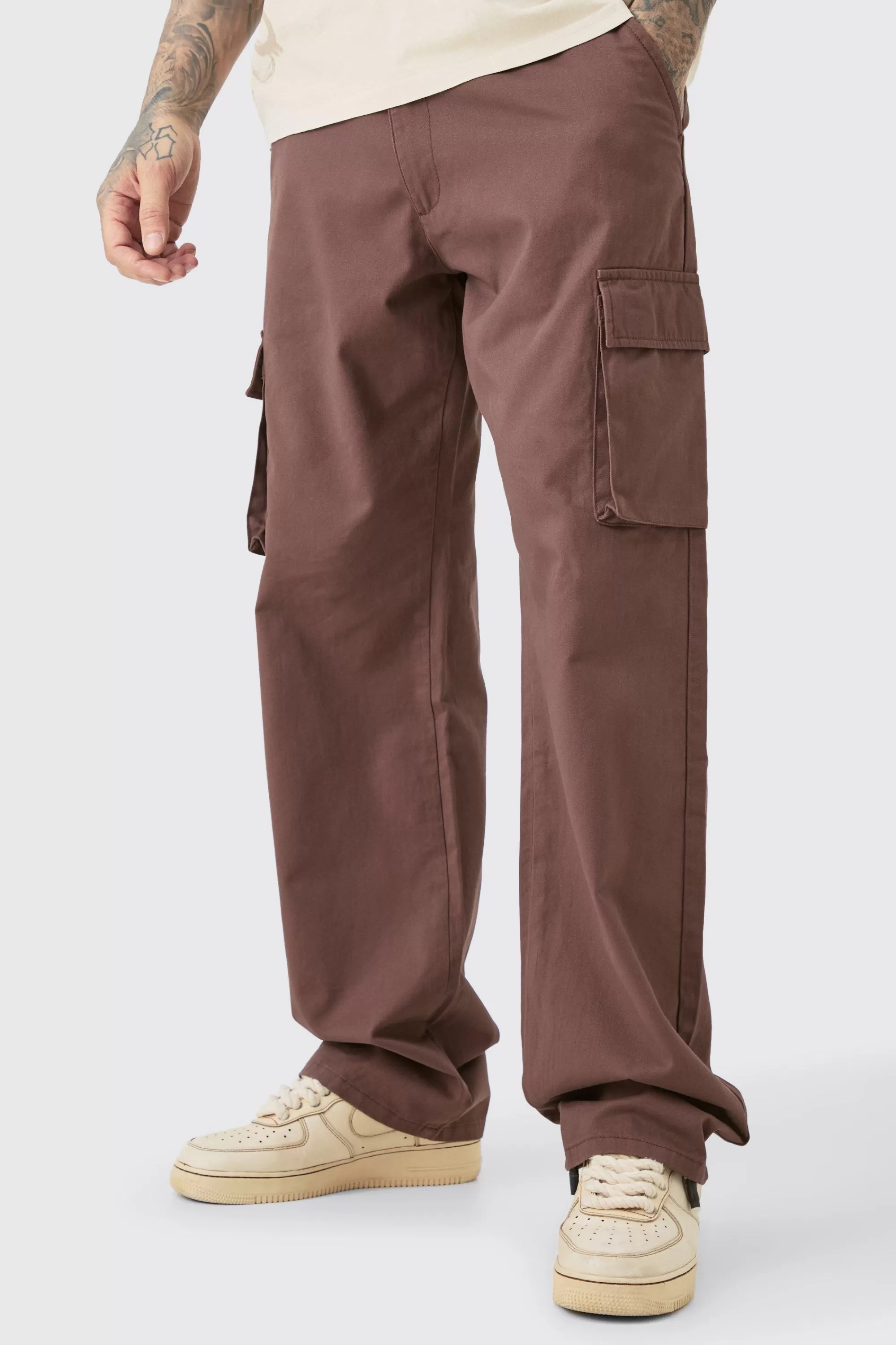 boohooMAN Tall Fixed Waist Twill Relaxed Fit Cargo Tab Trouser | UK