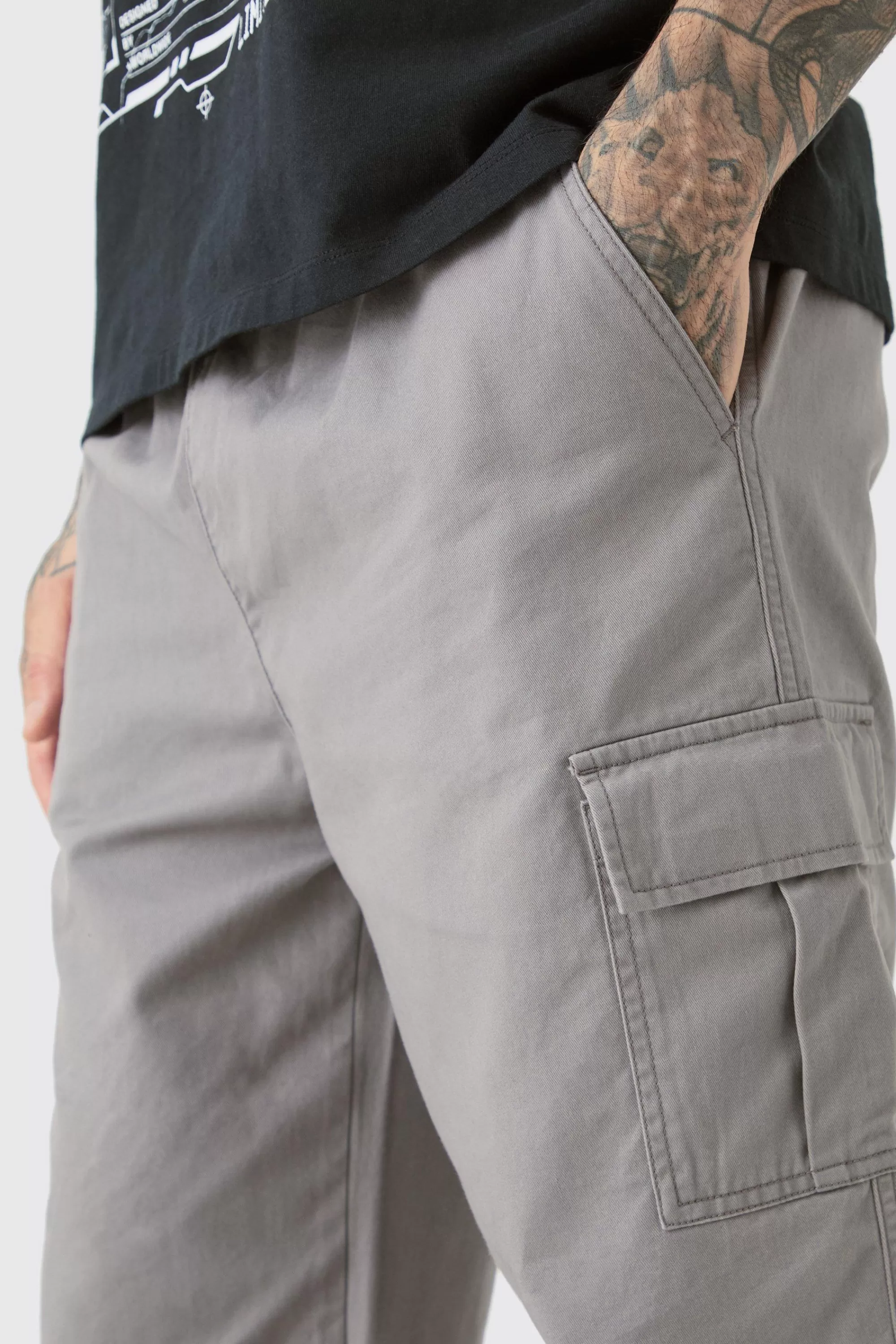 boohooMAN Tall Fixed Waist Twill Straight Leg Cargo Trouser | UK