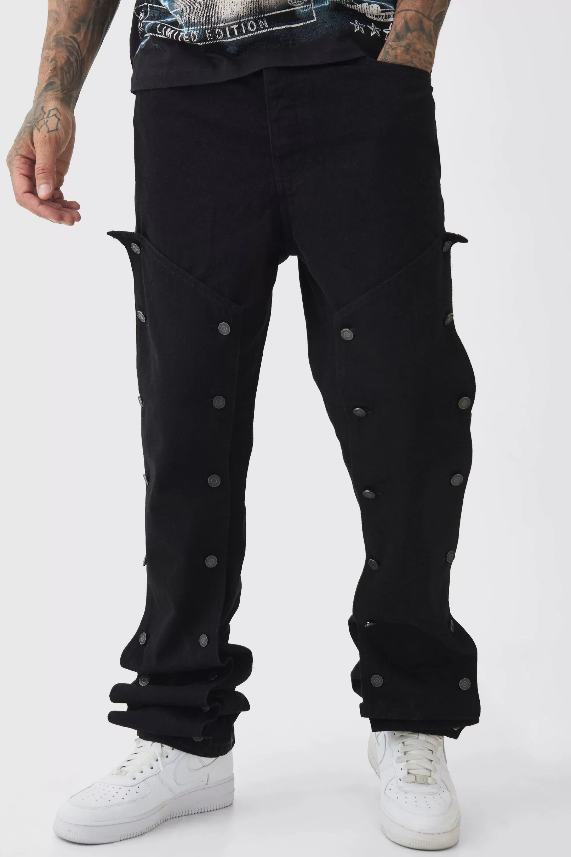 boohooMAN Tall Fixed Waist Washed Twill Stacked Carpenter Trouser | UK