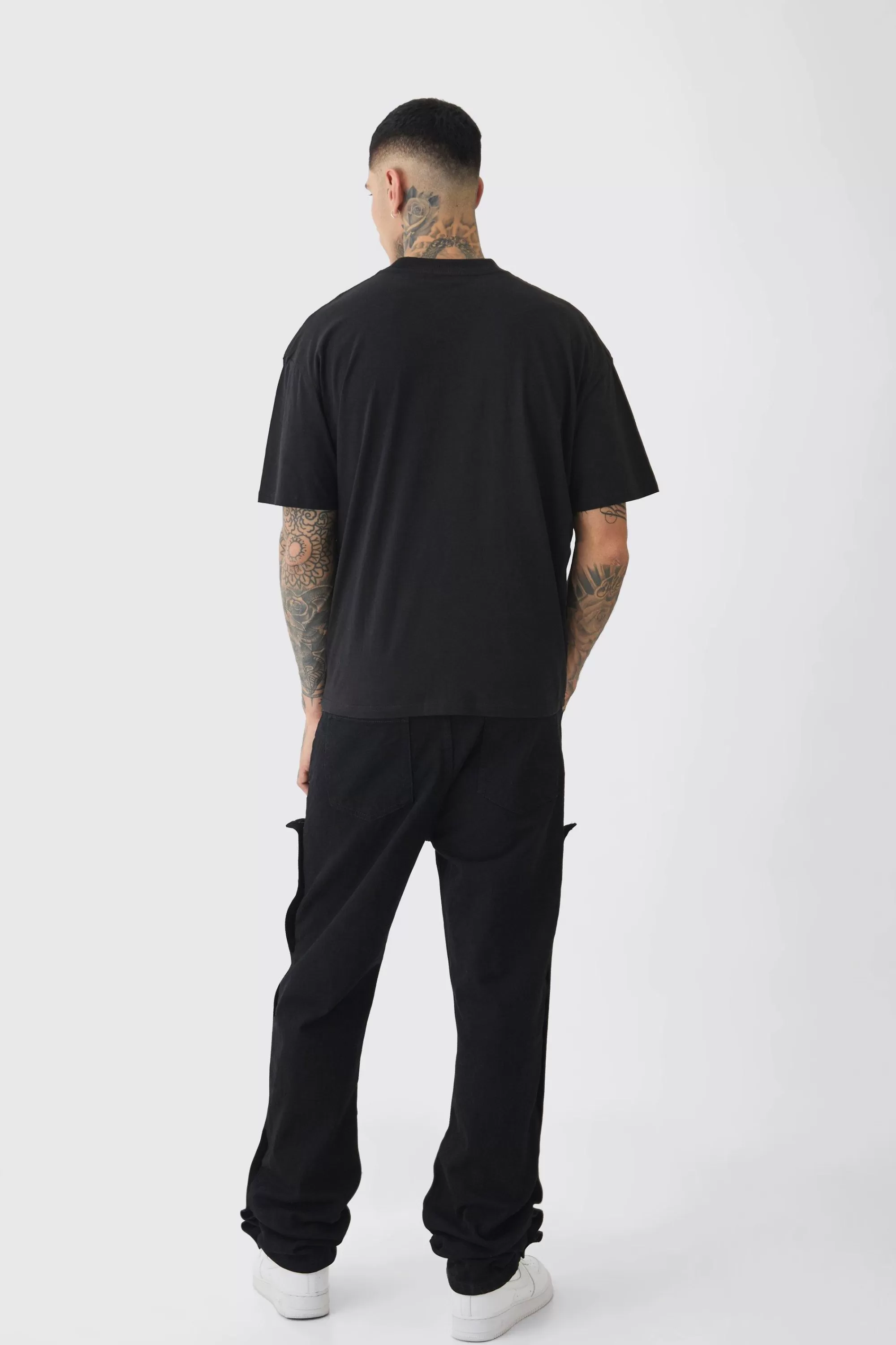 boohooMAN Tall Fixed Waist Washed Twill Stacked Carpenter Trouser | UK