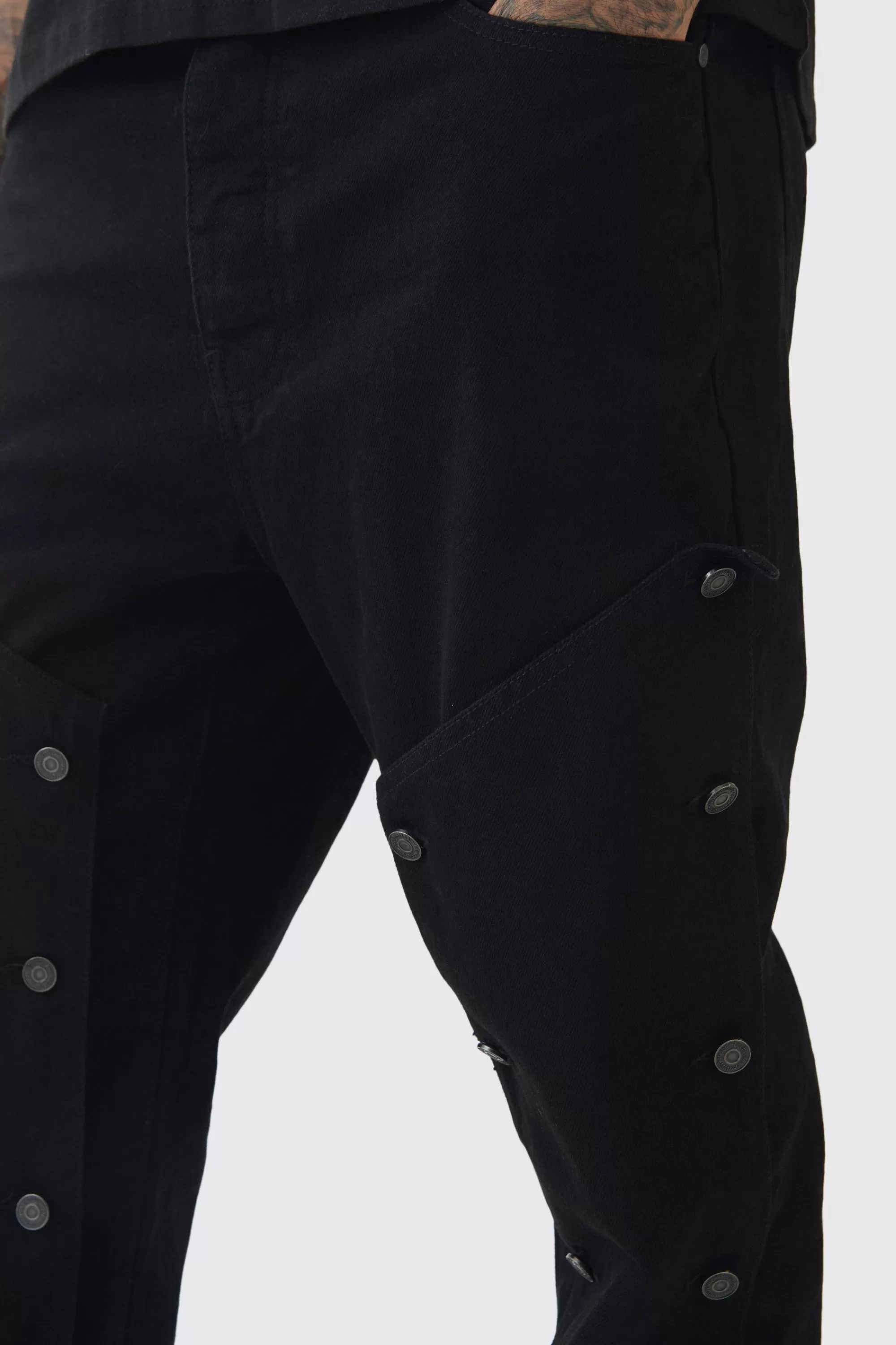 boohooMAN Tall Fixed Waist Washed Twill Stacked Carpenter Trouser | UK
