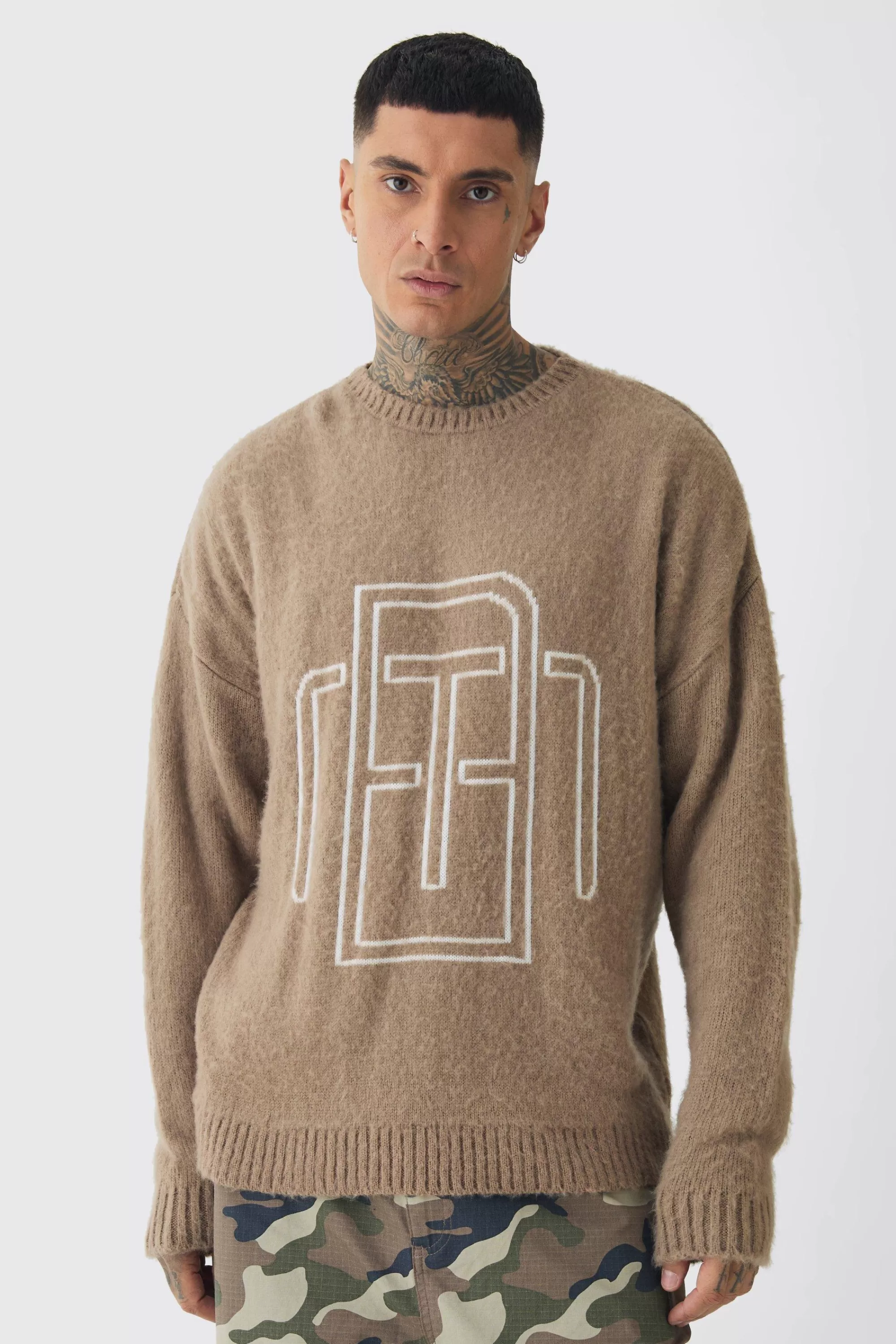 boohooMAN Tall Fluffy Knit BM Jumper | UK