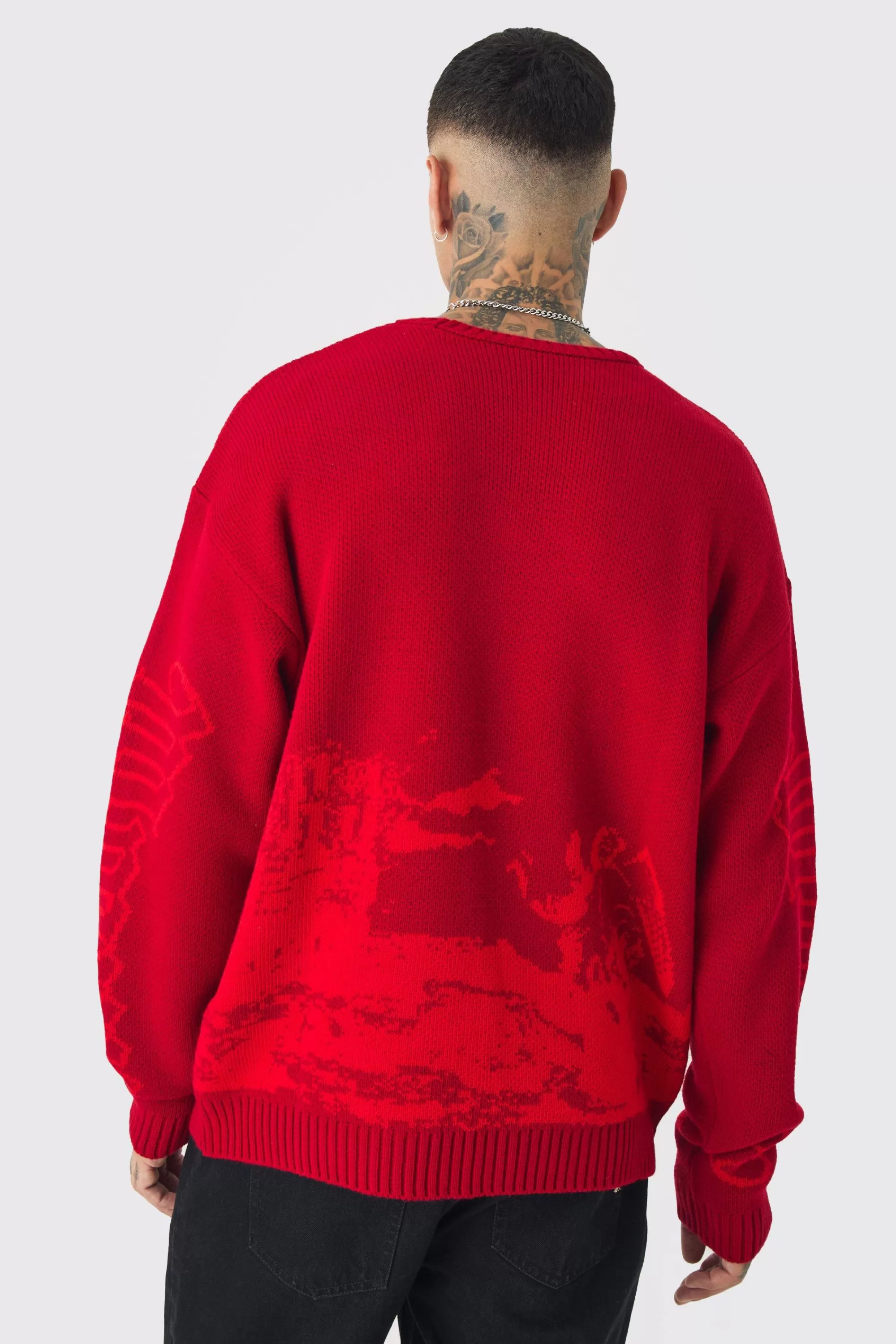 boohooMAN Tall Gothic Cross Oversized Knitted Sweat | UK
