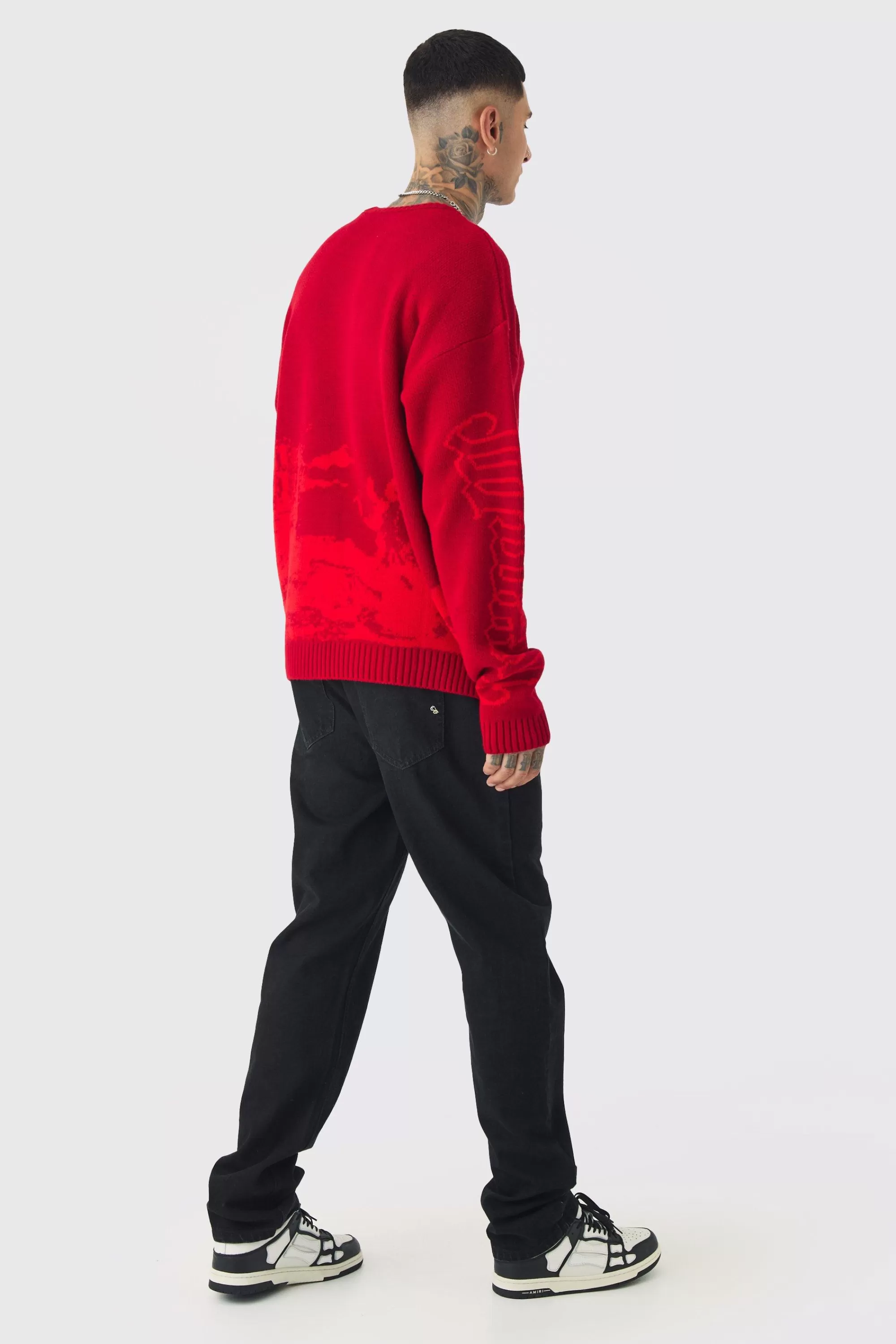 boohooMAN Tall Gothic Cross Oversized Knitted Sweat | UK