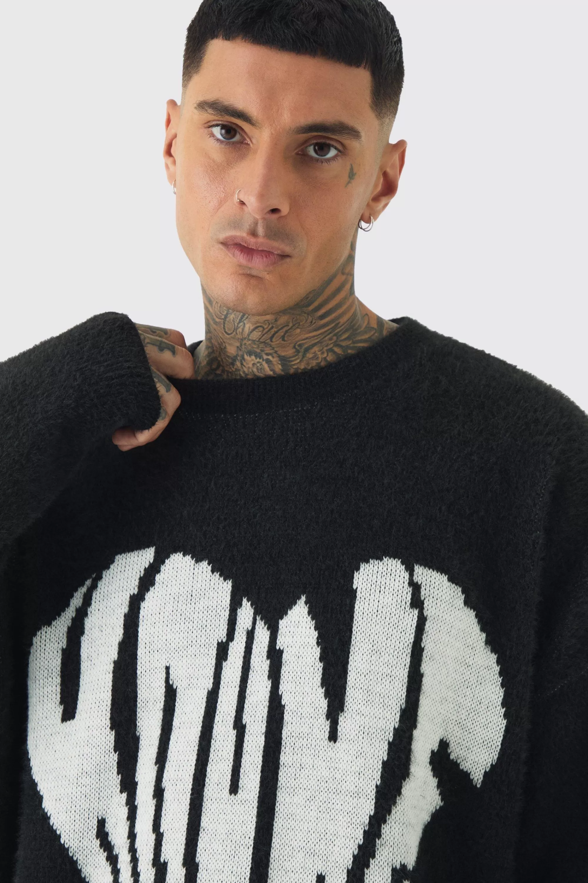 boohooMAN Tall Homme Oversized Fluffy Knitted Jumper | UK