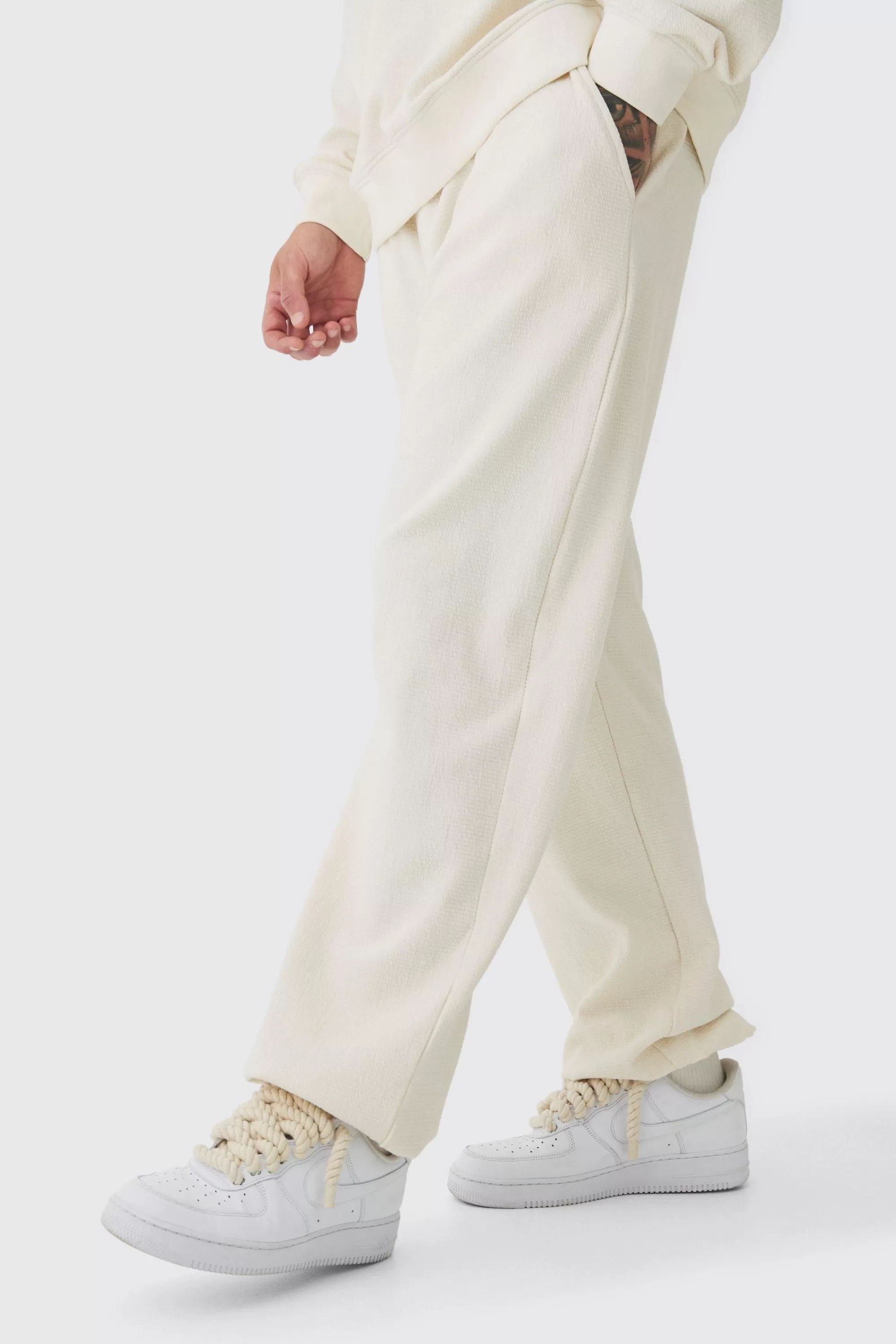 boohooMAN Tall Jacquard Knit Drawcord Joggers | UK