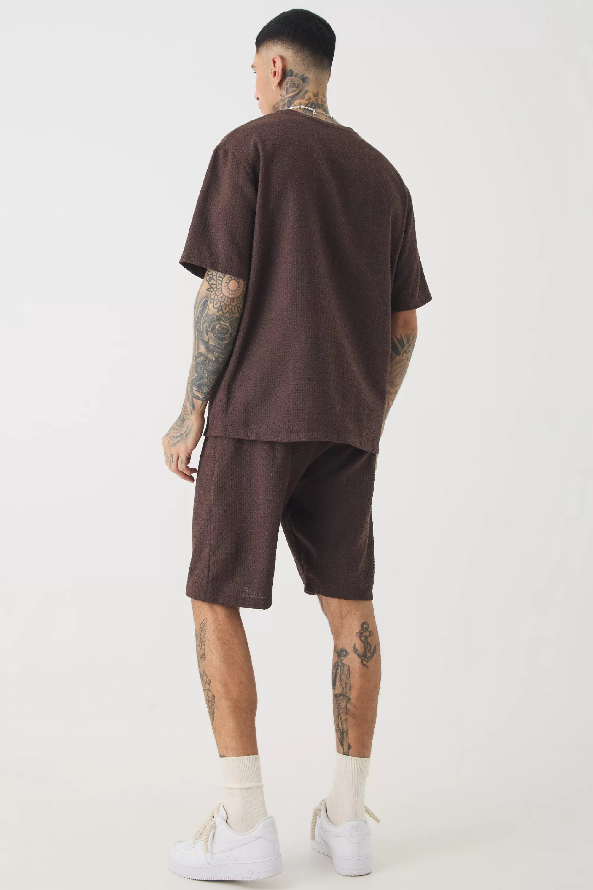 boohooMAN Tall Jacquard T-shirt & Relaxed Short Set | UK
