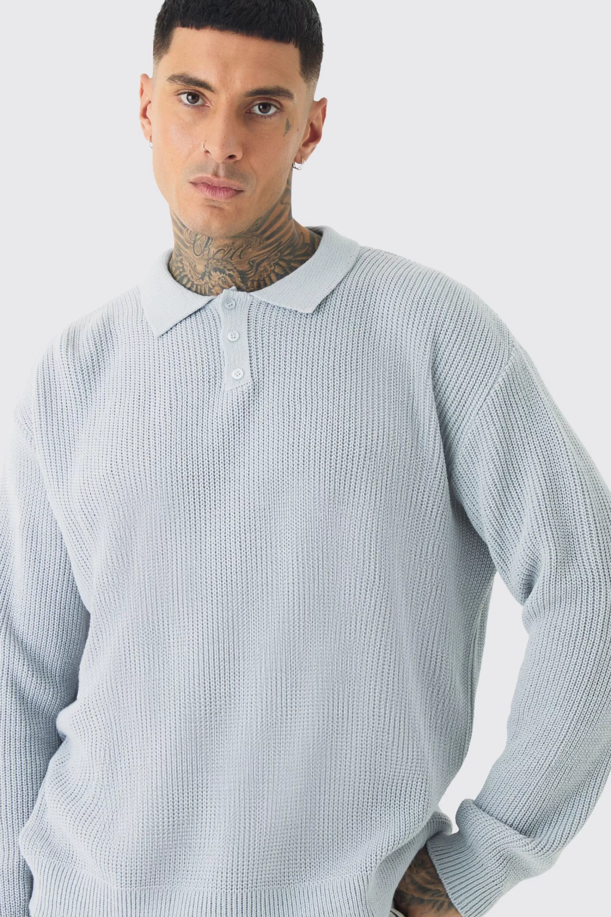 boohooMAN Tall Knitted Rugby Polo | UK