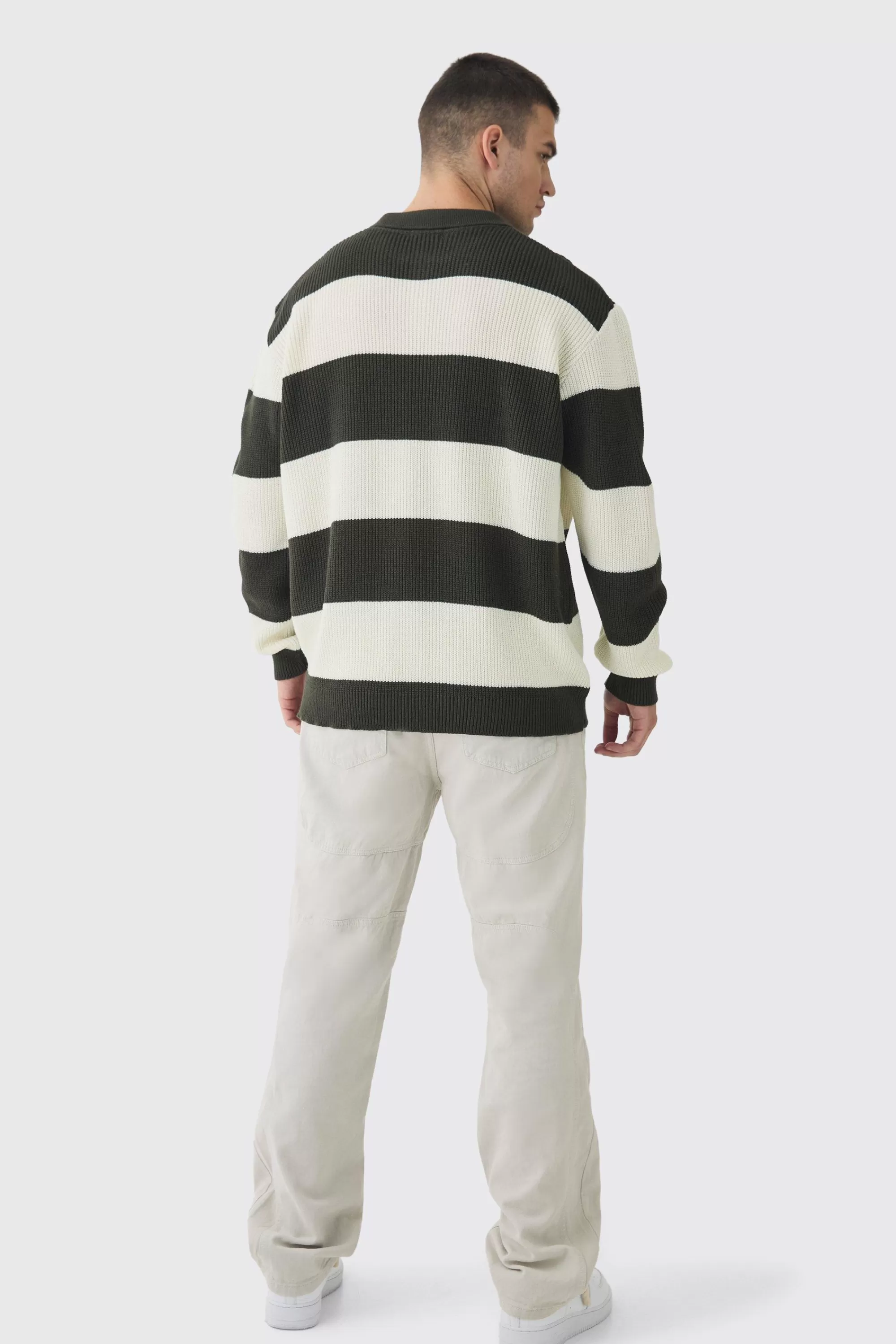 boohooMAN Tall Knitted Stripe Rugby Polo | UK