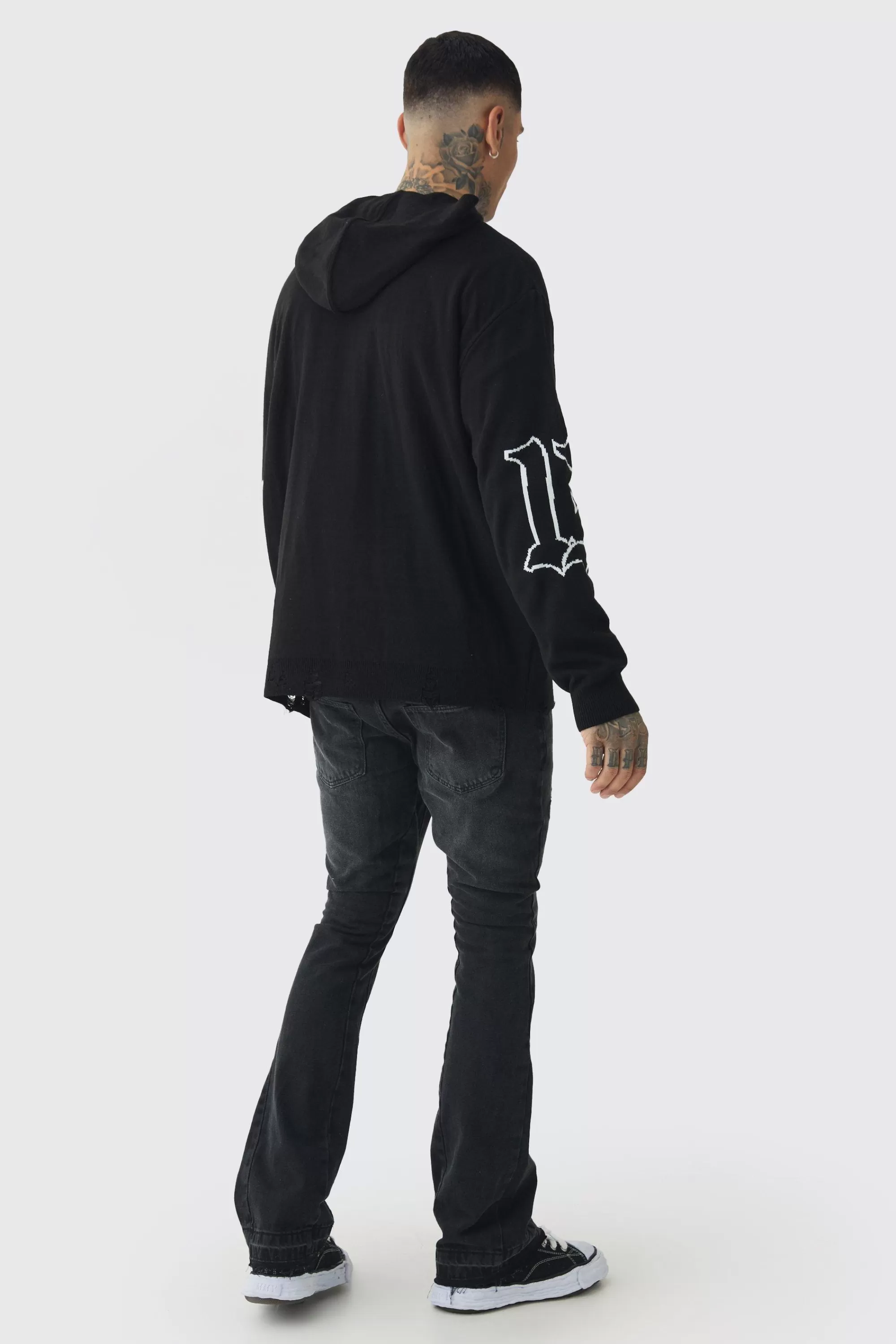 boohooMAN Tall Limited Edition Distressed Knitted Hoodie | UK