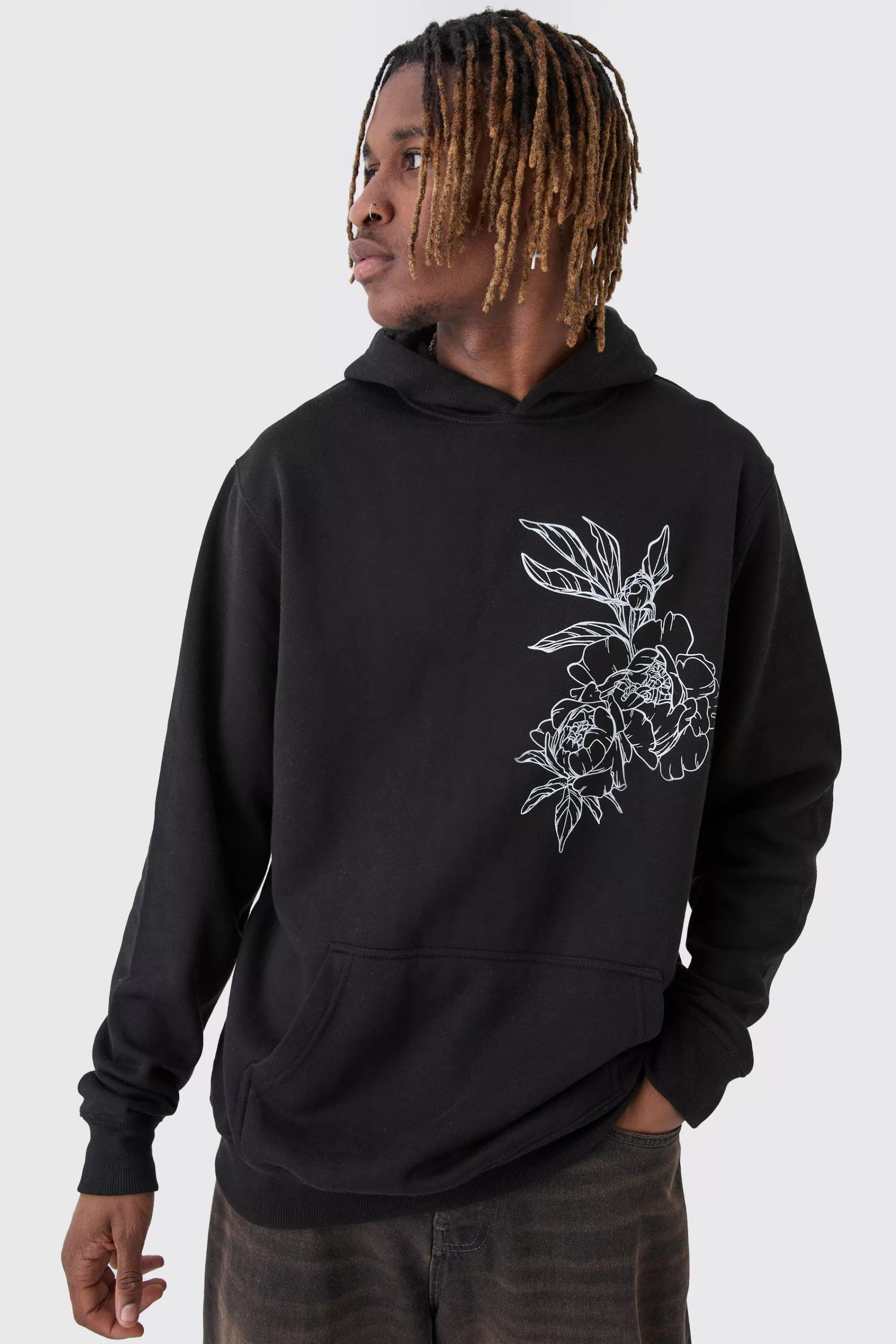 boohooMAN Tall Line Drawing Regular Fit Hoodie | UK