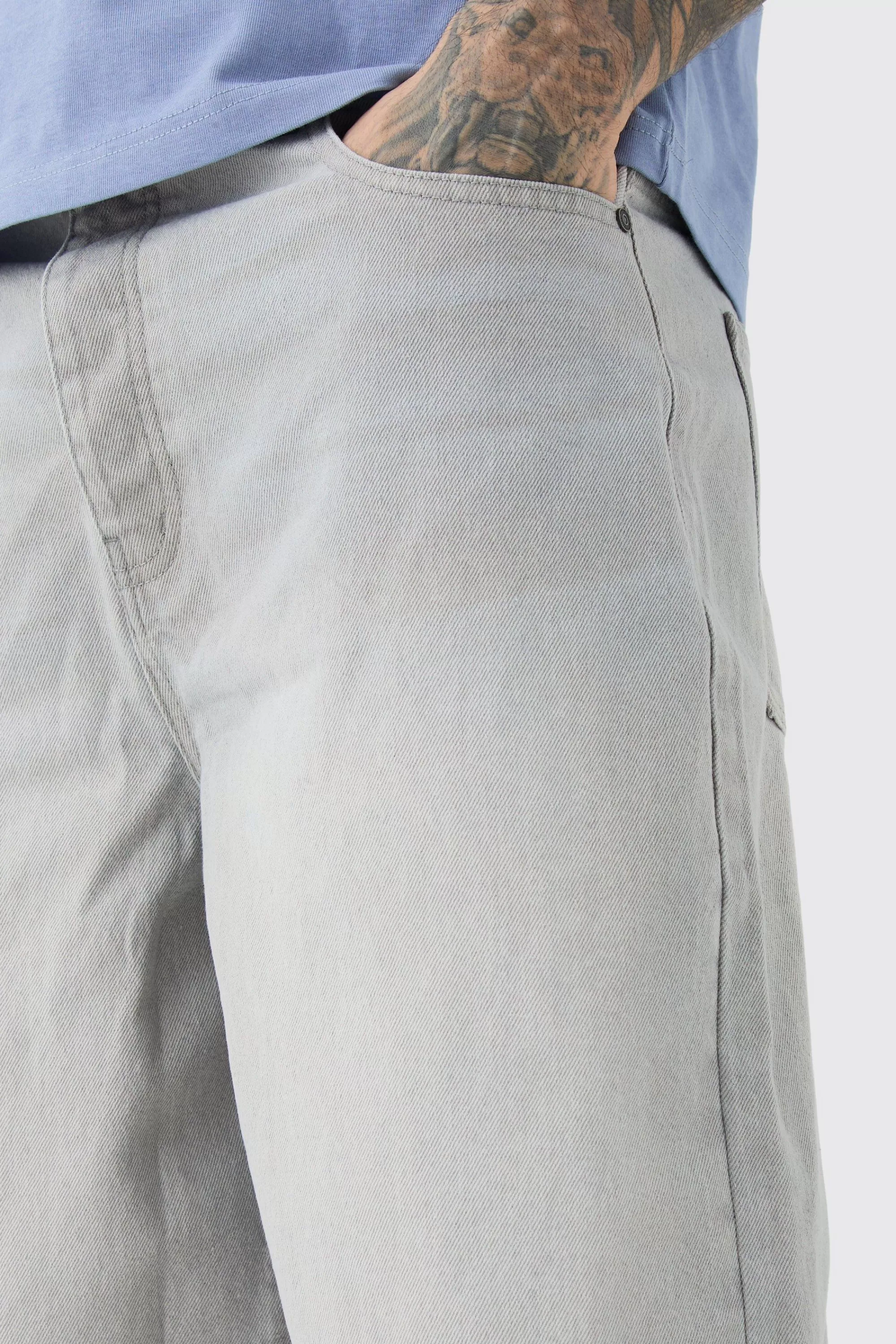boohooMAN Tall Long Line Denim Jorts In Wash | UK