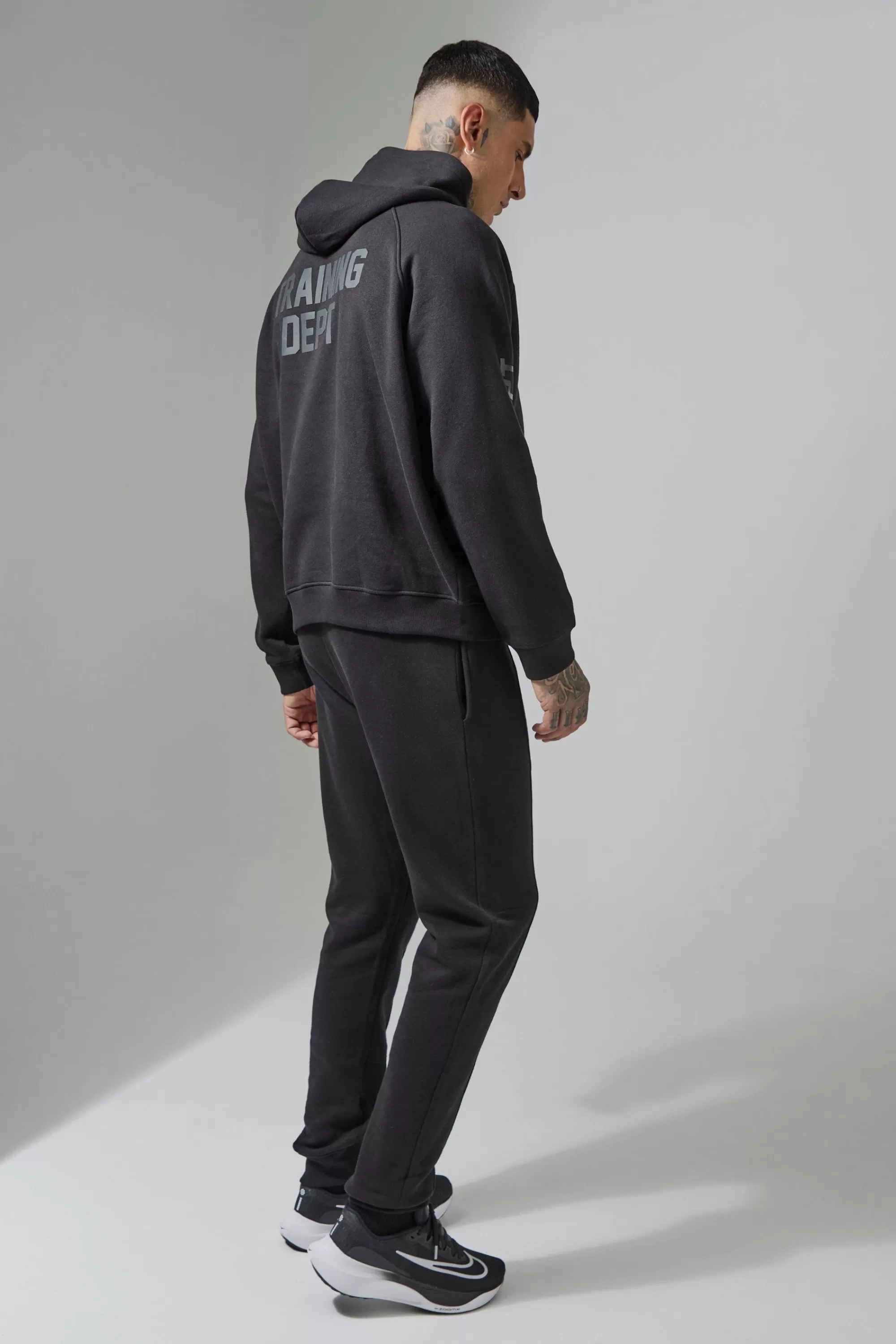 boohooMAN Tall Man Active Training Dept Boxy Hoodie & Slim Jogger Tracksuit | UK