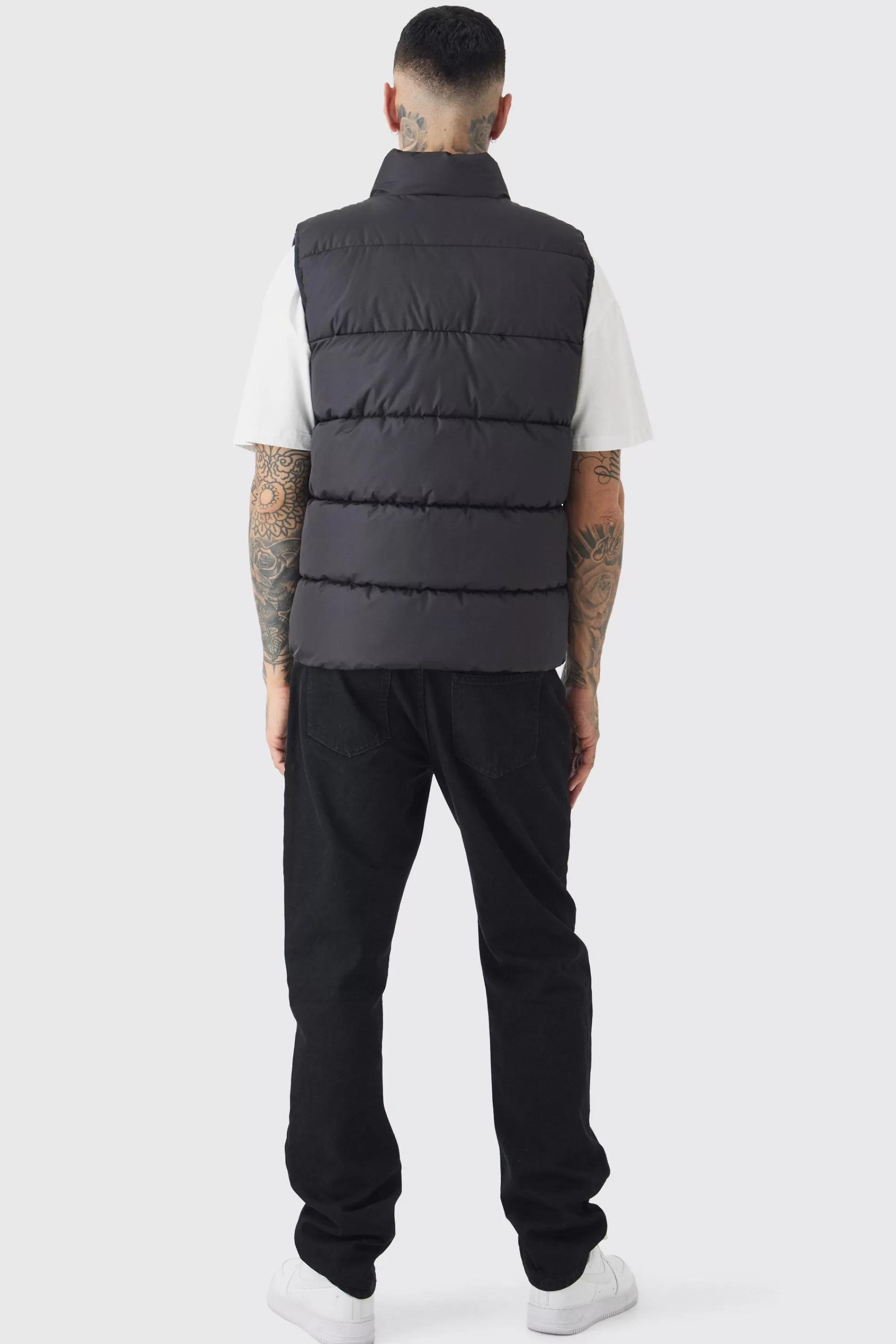 boohooMAN Tall Man Dash Quilted Funnel Neck Gilet | UK
