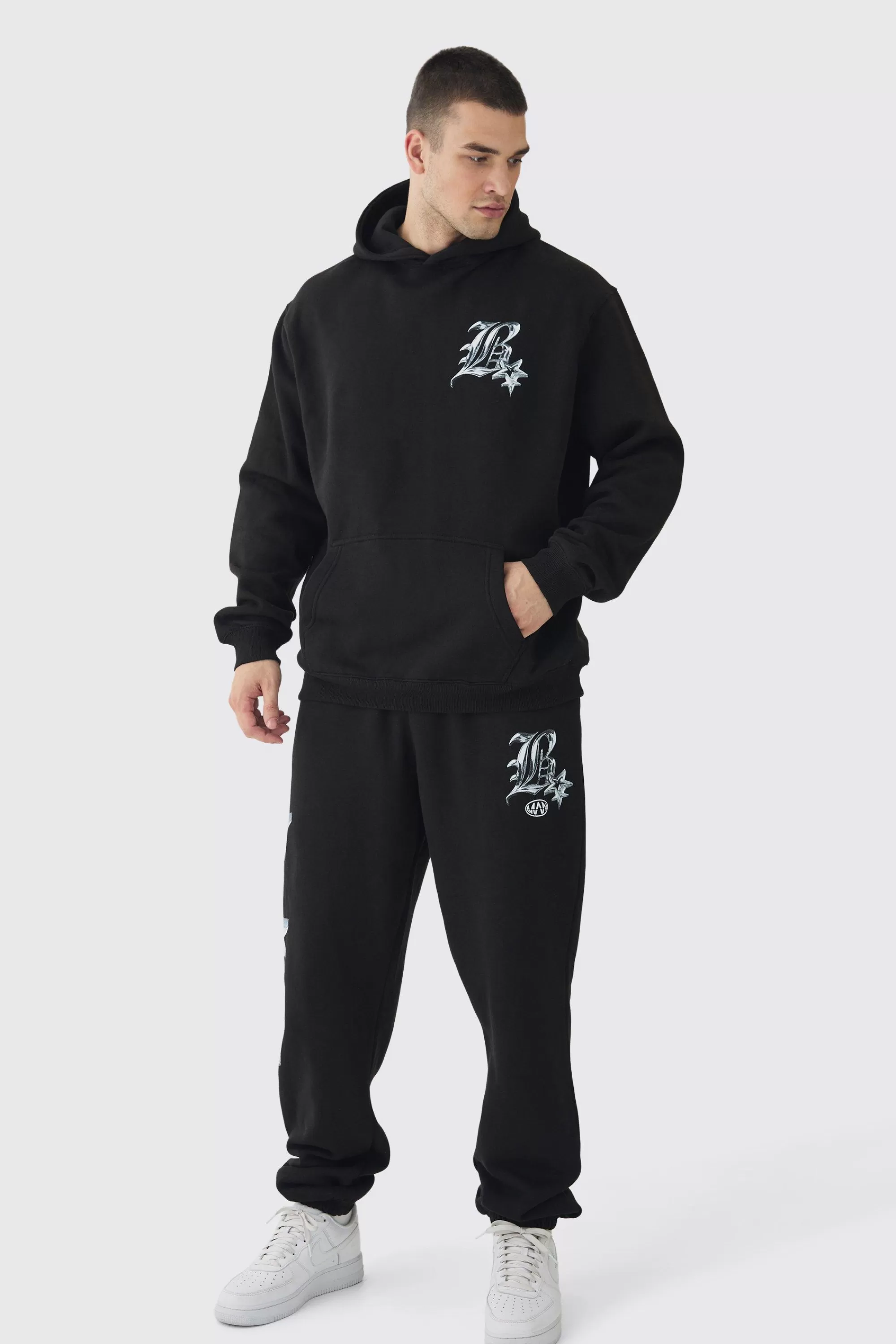 boohooMAN Tall Metallic Y2K Graphic Tracksuit | UK