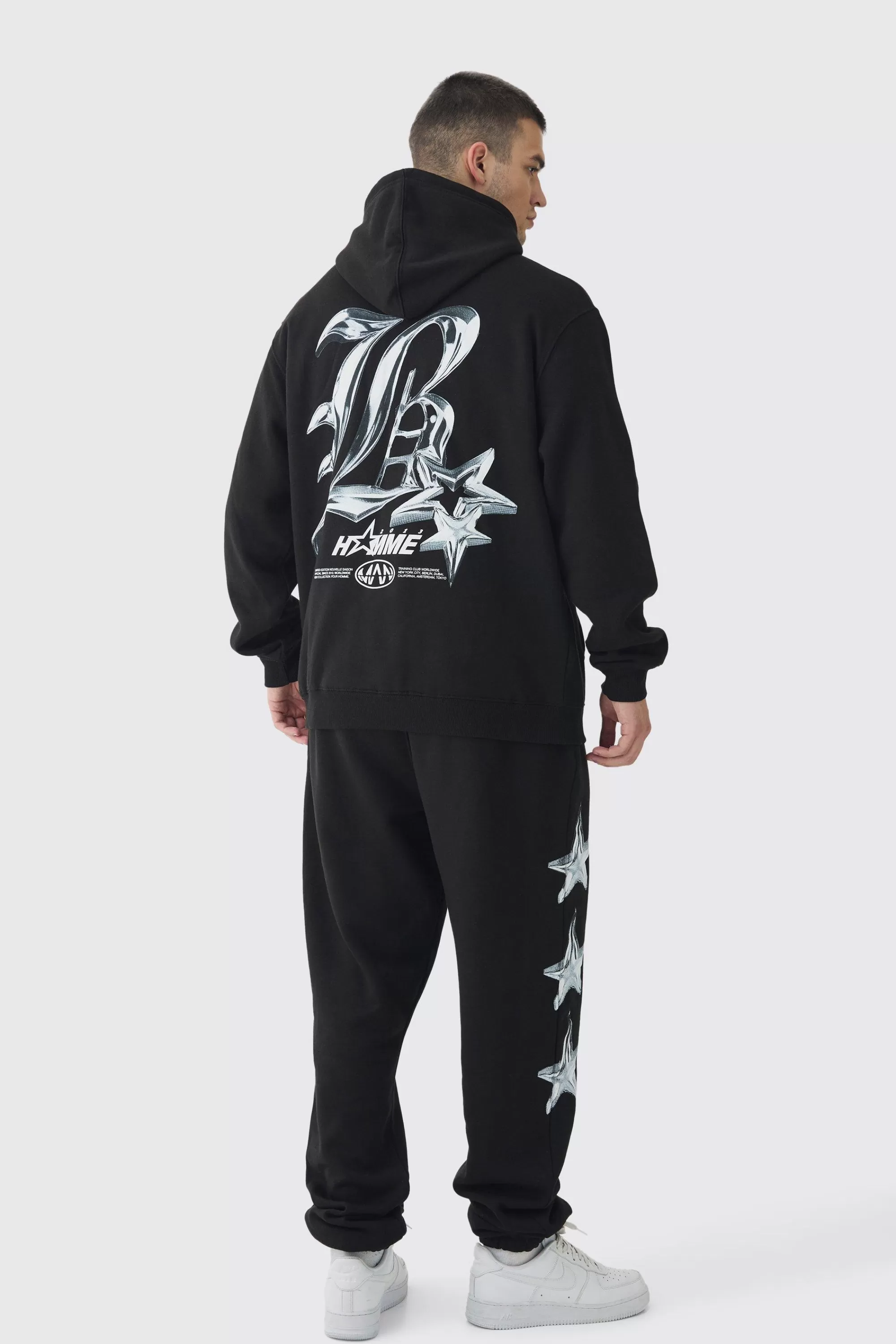boohooMAN Tall Metallic Y2K Graphic Tracksuit | UK