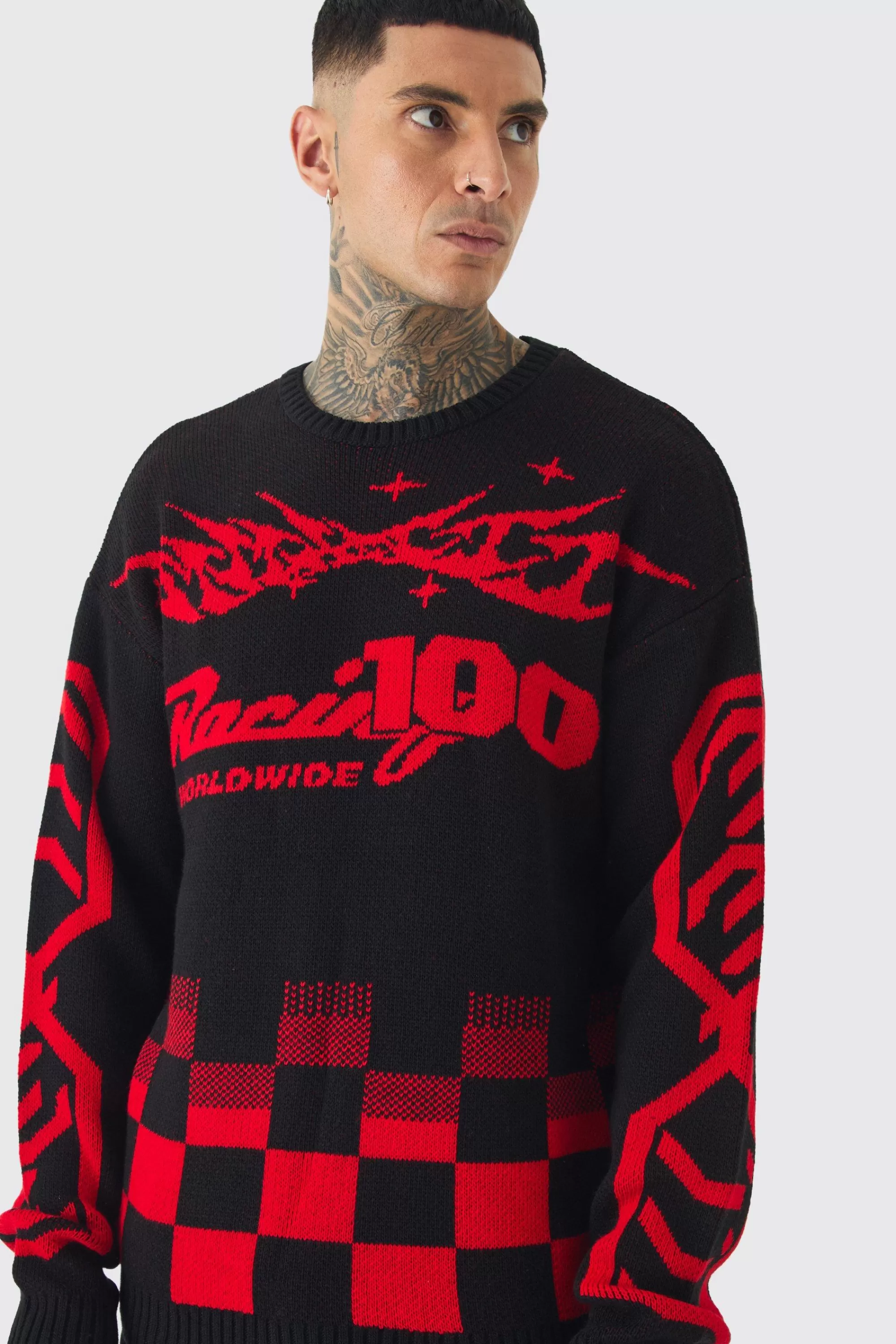 boohooMAN Tall Moto Crew Neck Knitted Jumper In | UK